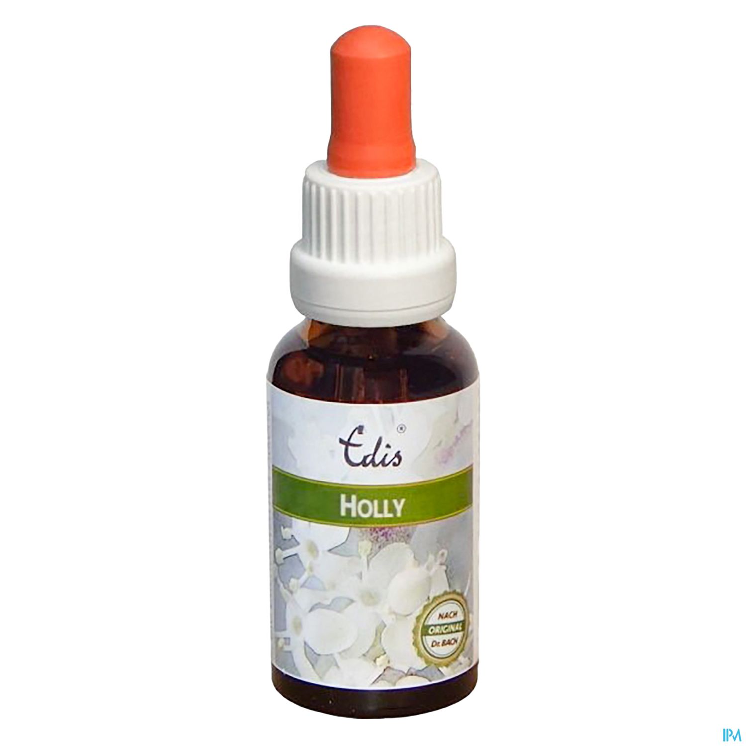 Braunglasflasche mit Pipette, etikettiert mit "Edis Holly".