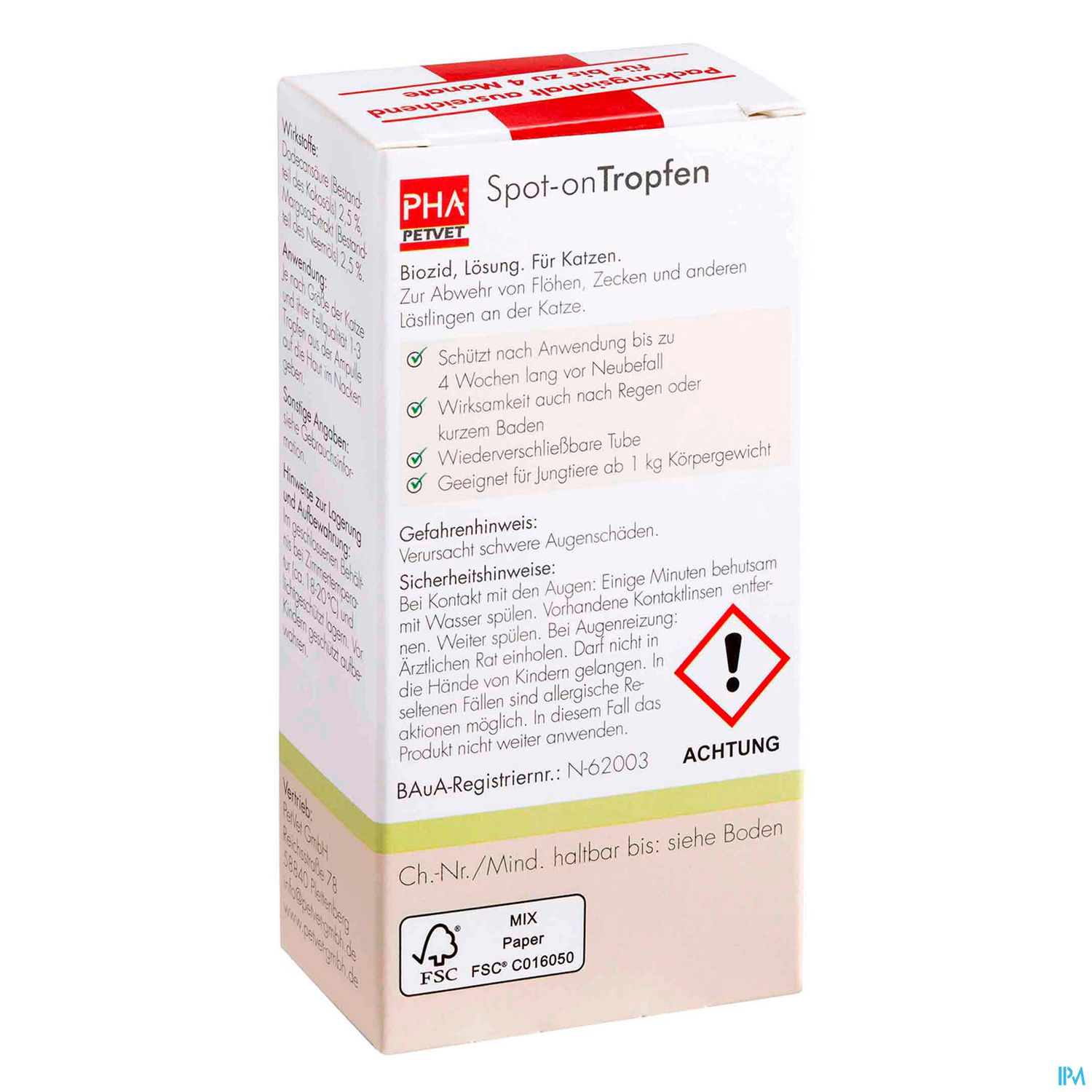 Veterinaerprodukte Pha Tropfen/f/katzen Spot On Neu 2x 1, 1pk