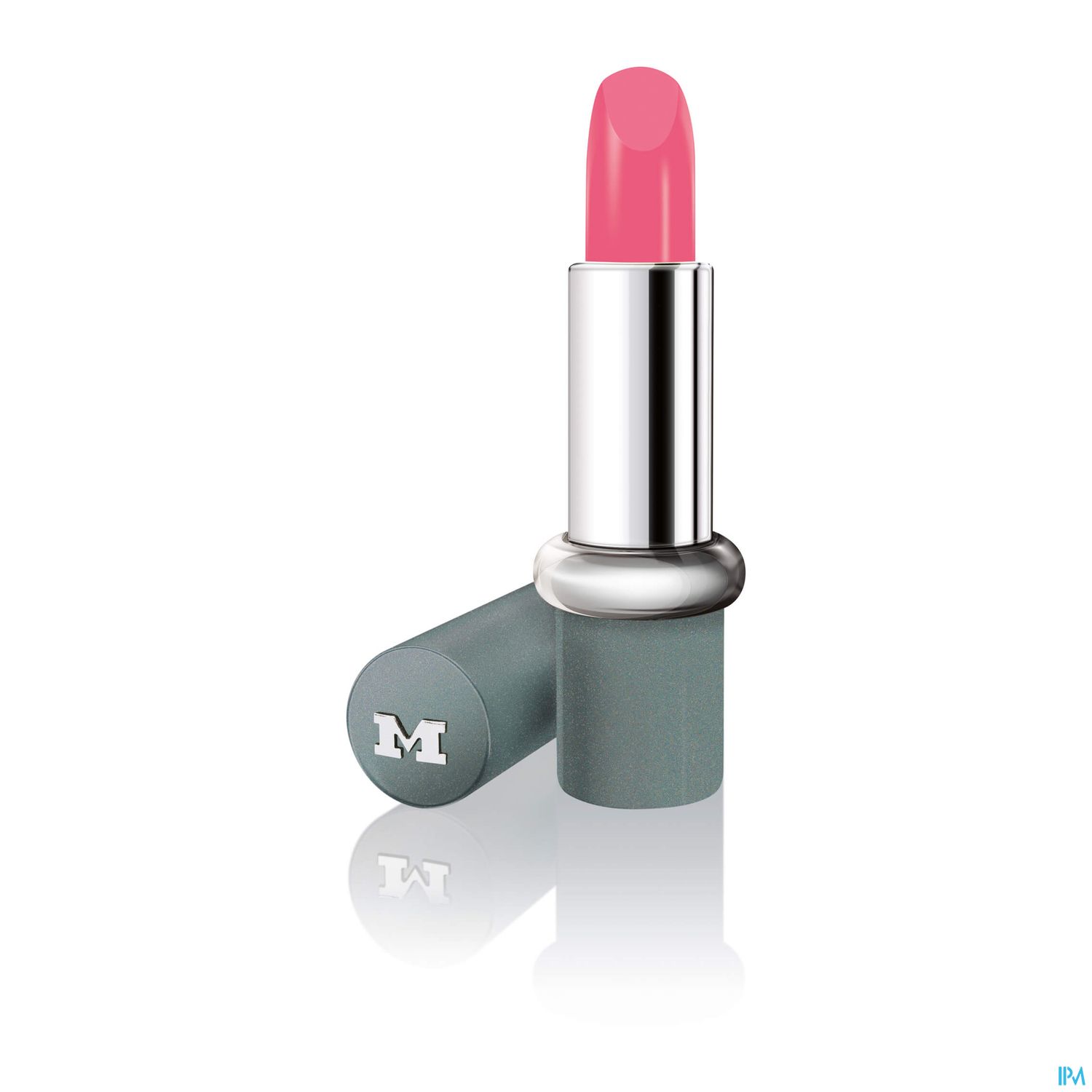 Rosa Lippenstift in geöffneter Verpackung mit silberner Kappe.