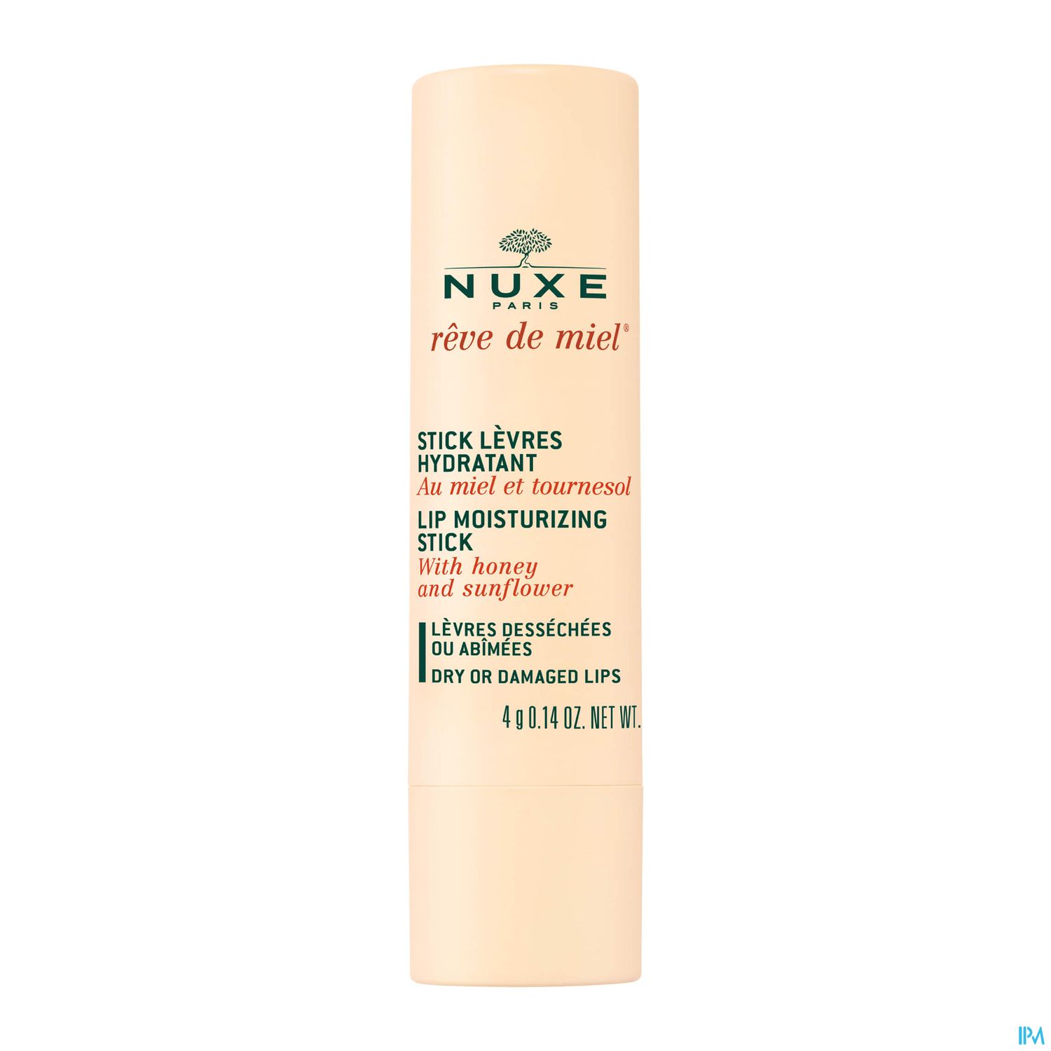 Lippenpflegestift von NUXE mit der Aufschrift "rêve de miel", feuchtigkeitsspendend, mit Honig und Sonnenblume, 4 g.