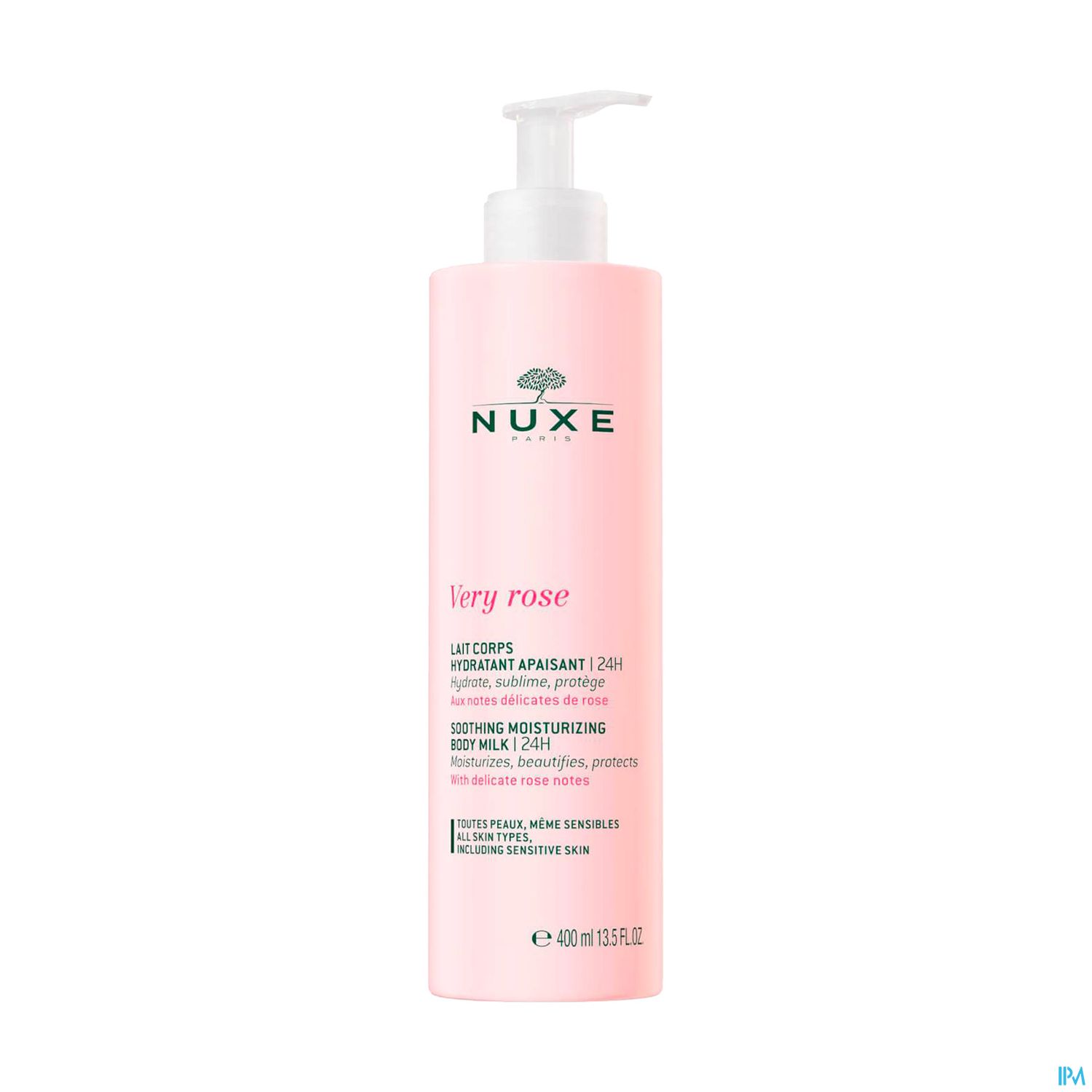 Flasche mit NUXE Very Rose Pflege-Lotion, 400 ml.