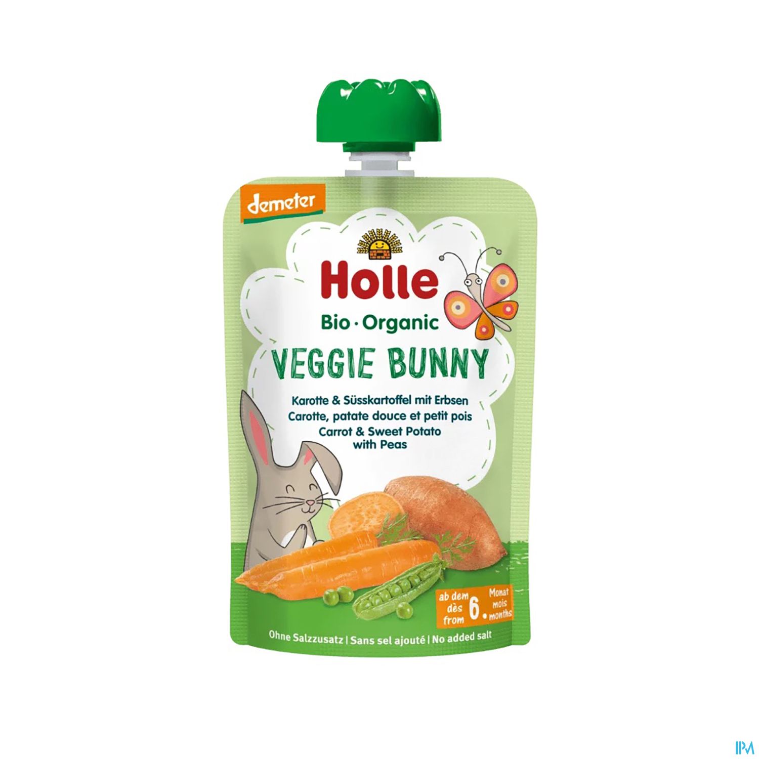 Holle Demeter Bio Fruechtepueree/ab 6 Monate Veggie Bunny Karotte Suess-kartoffel/erbsen 100g