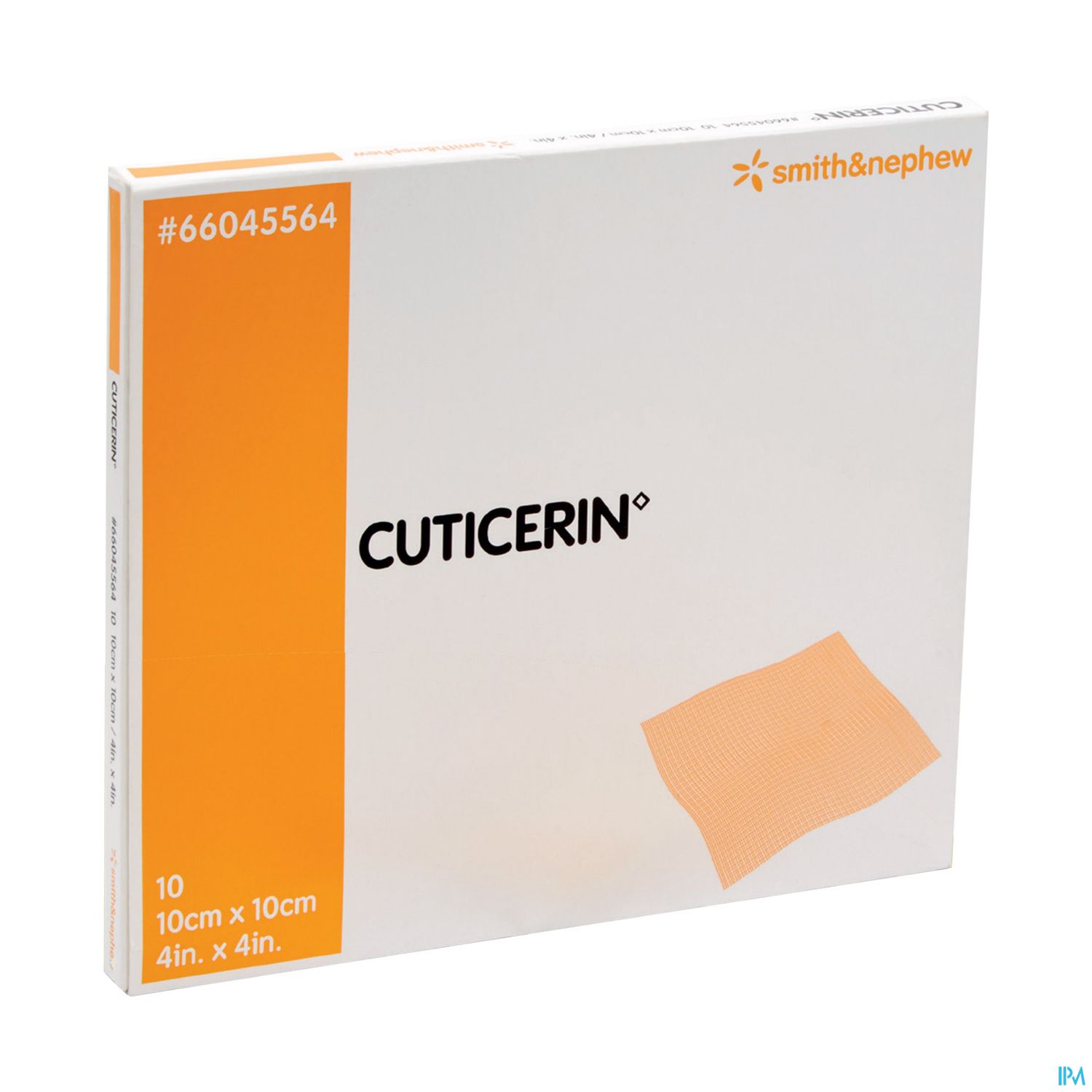 Verpackung mit 10 Cuticerin® Wundverbänden, Größe 10 cm x 10 cm, von Smith & Nephew.