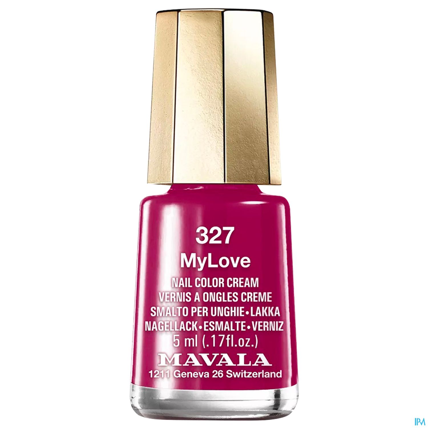 Flasche mit nagellack in Pink, Marke Mavala, Produktbezeichnung "327 MyLove", 5 ml.