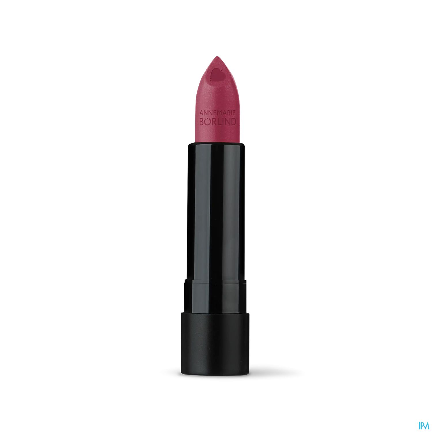 Ein Lippenstift in einem schwarzen Gehäuse mit einer rosa-lila Farbe.