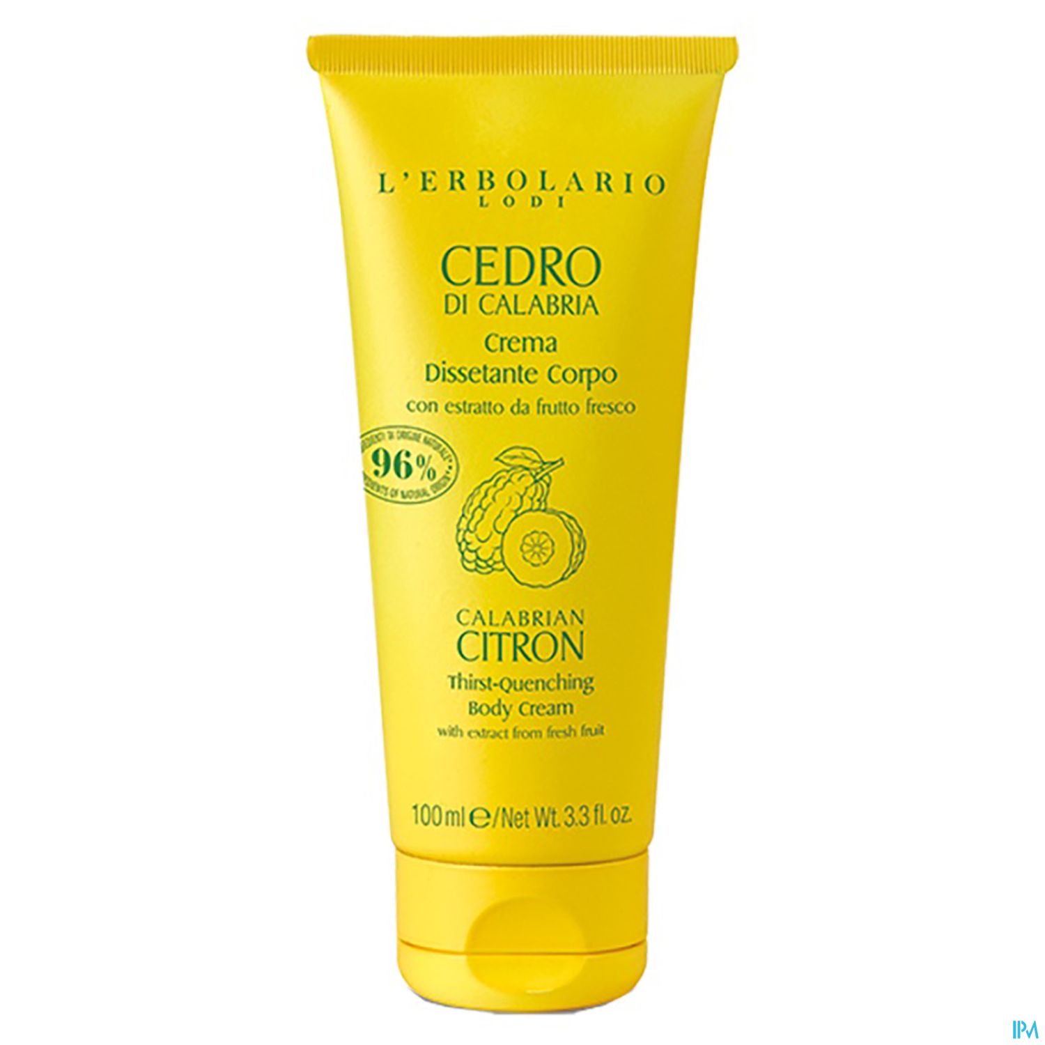 Gelbe Tube mit Körpercreme "CEDRO DI CALABRIA" von L'Erbolario, 100 ml, mit frischem Zitrusfrucht-Extrakt.