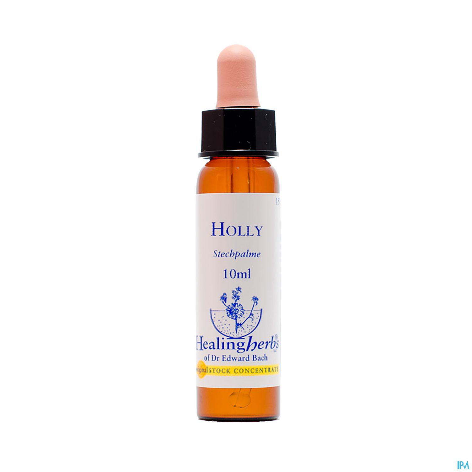 Braunglasflasche mit einer Pipette, etikettiert "Holly", 10 ml, Healingherbs von Dr. Edward Bach.