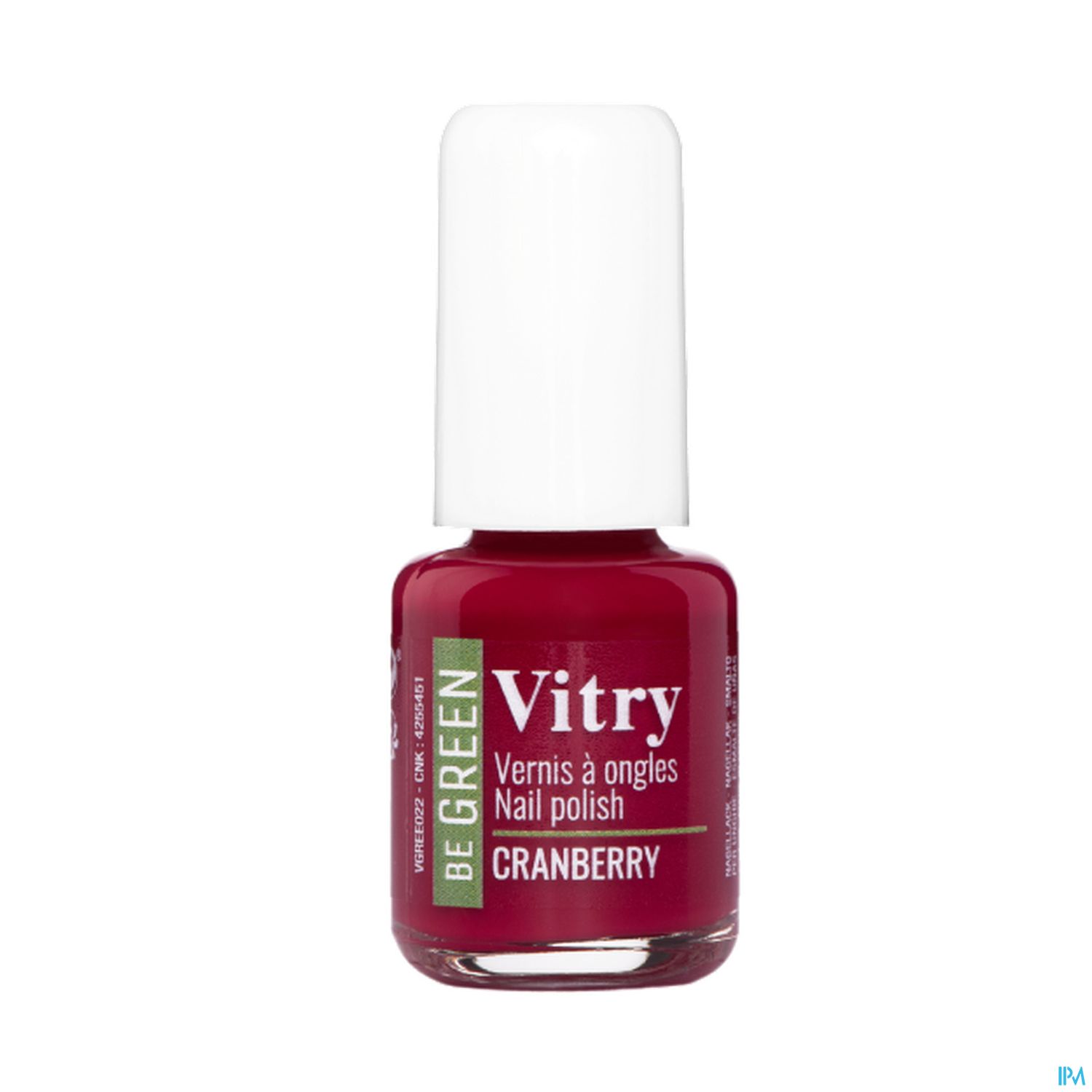 Flasche mit roten Nagellack von Vitry, Etikett mit der Aufschrift "Cranberry".