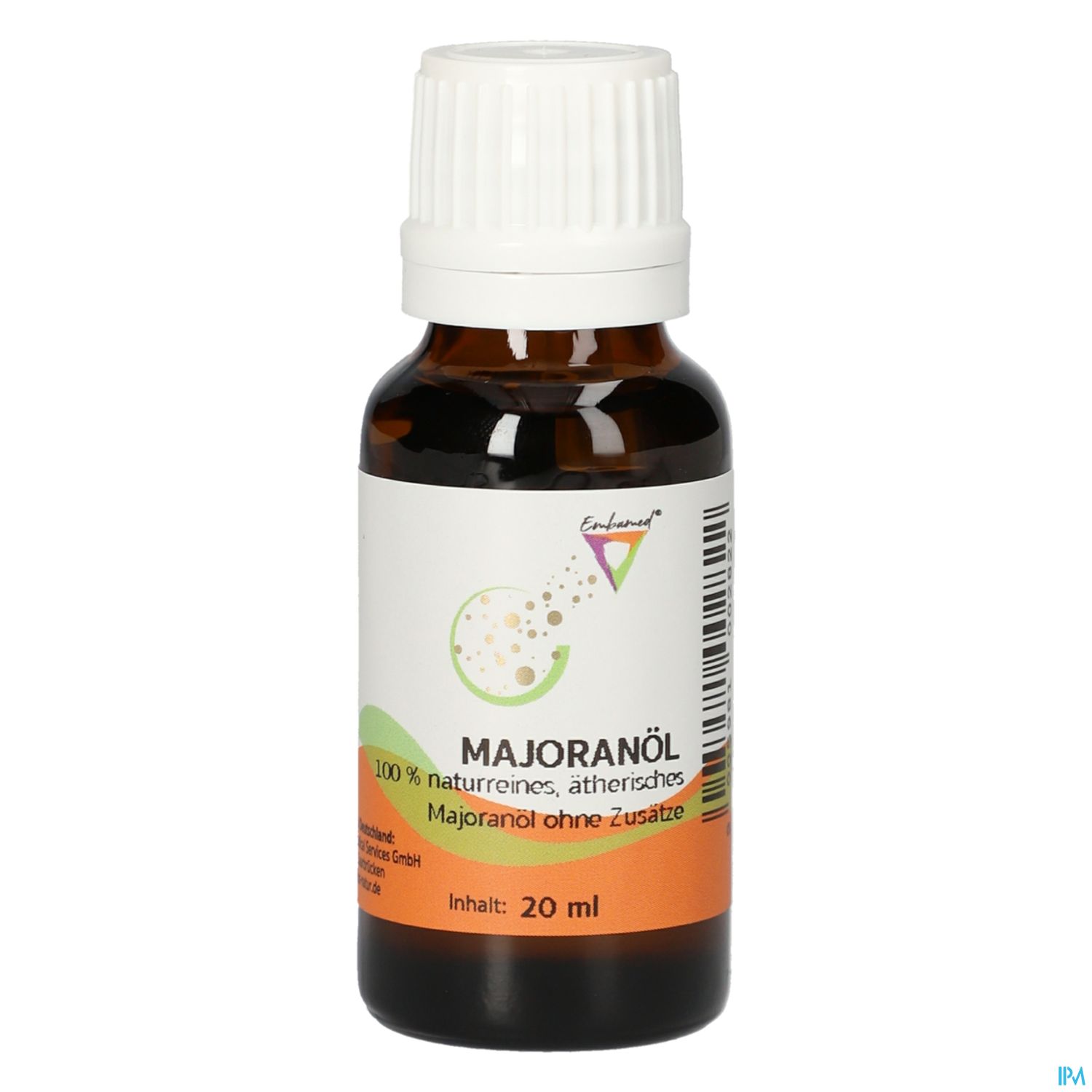 Flasche mit Majoranöl, 100% naturreines ätherisches Öl, Inhalt: 20 ml.