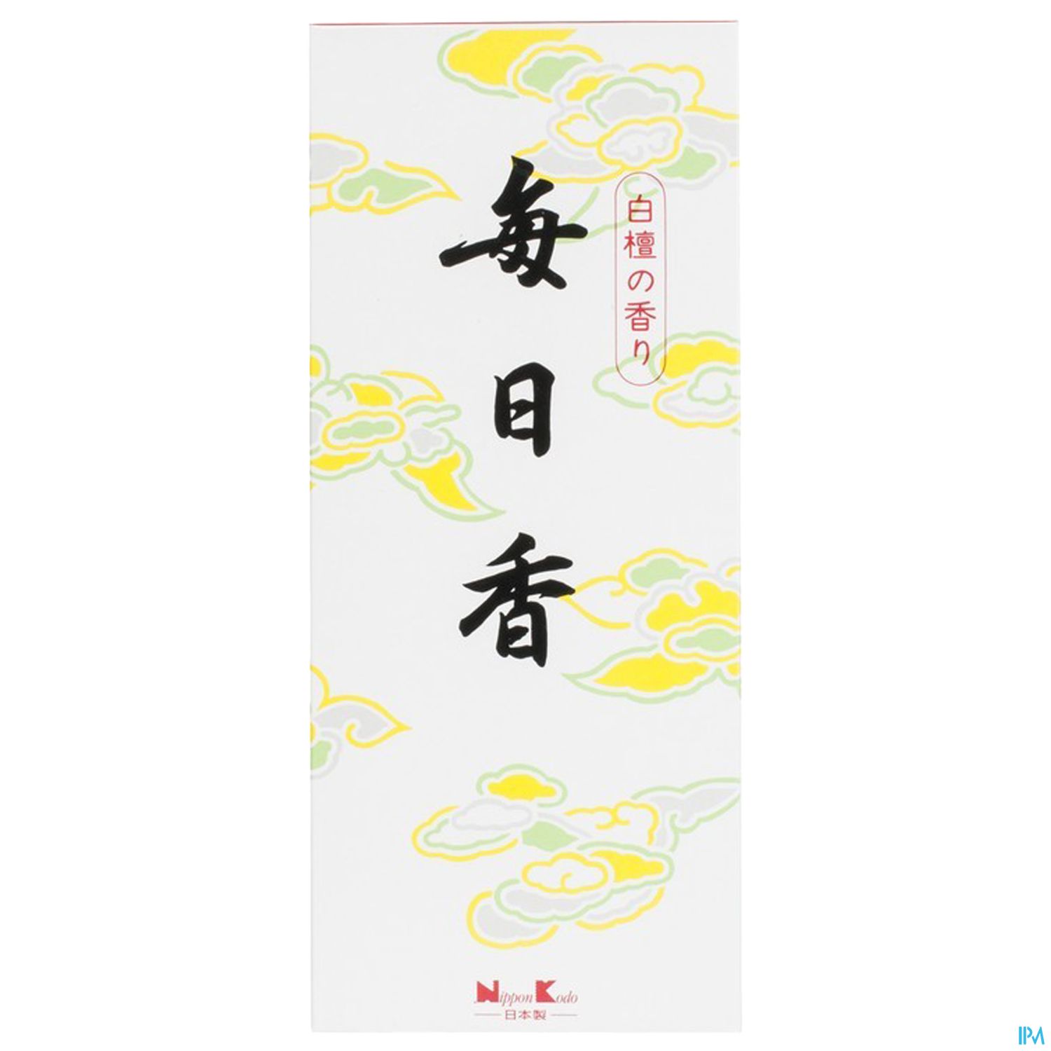 Ein dekoratives Bild mit einem weißen Hintergrund und farbigen Wolkenmustern, auf dem in schwarzer Schrift auf Japanisch „Daily Incense“ steht.
