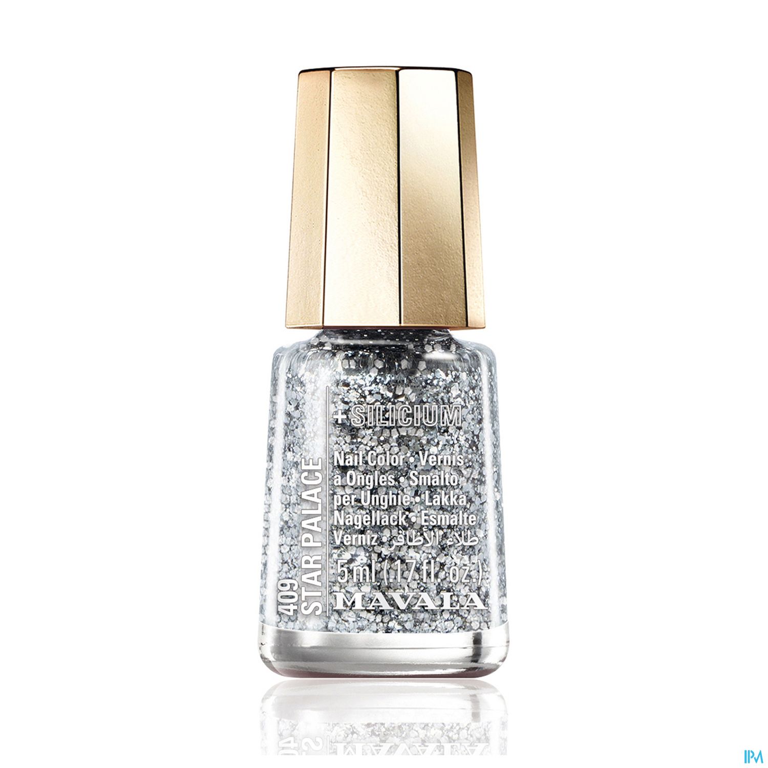 Flasche mit silbernem Nagellack, markiert mit "MAVALA 409 STAR PALACE".