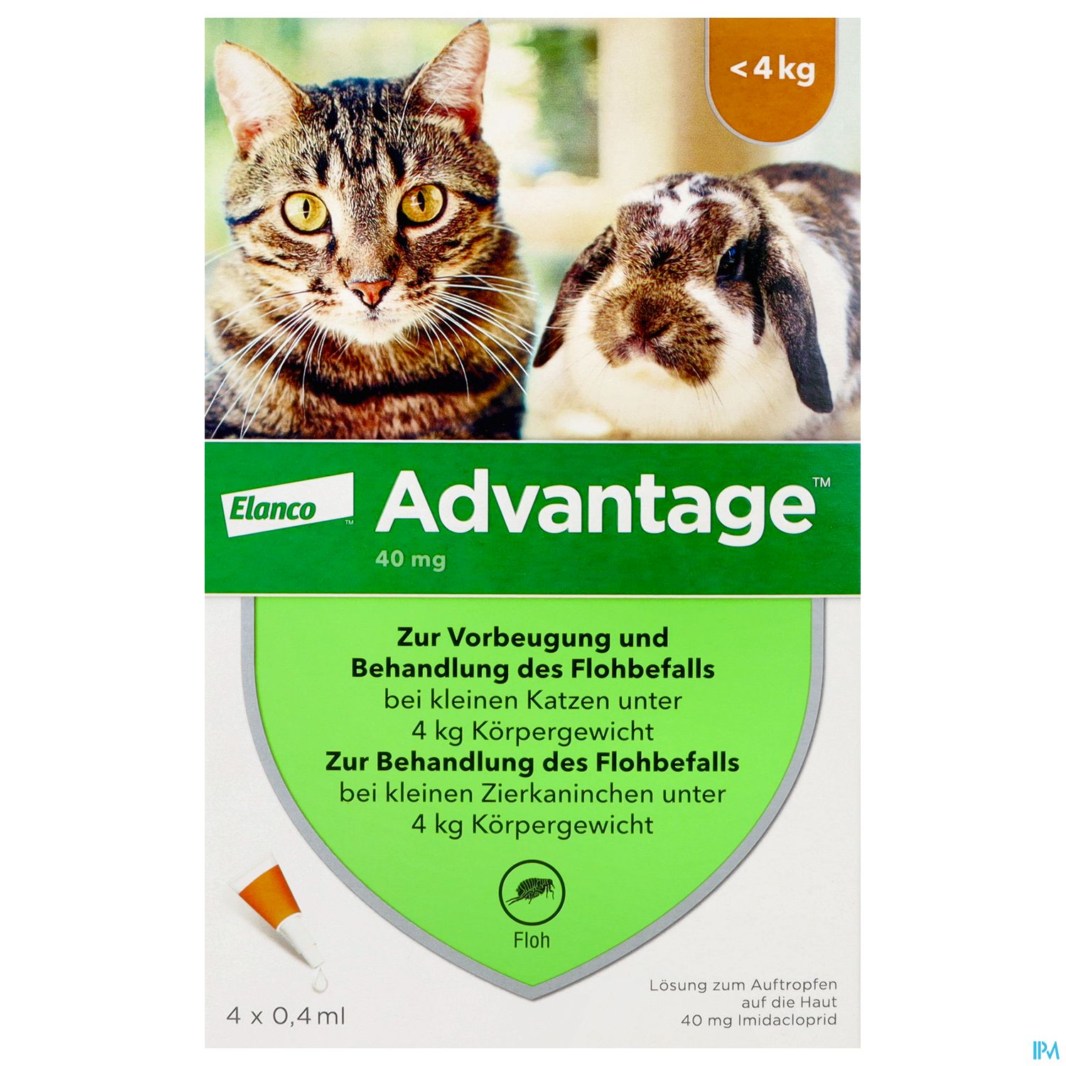 Advantage lösung Z Auftragen Auf D.haut F Katzen U Zierkaninchen 40mg Kl.0,4ml Bis 4kg 4st