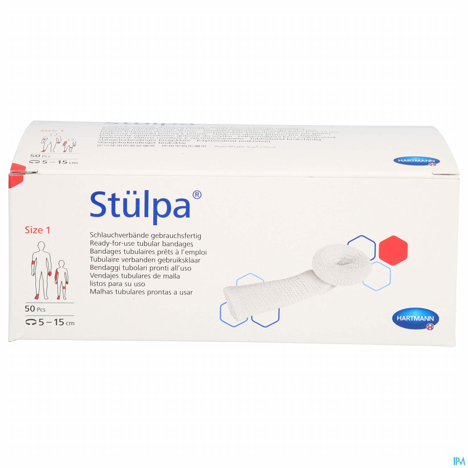 Verpackung von Schlauchverbänden "Stülpa" mit der Angabe zur Größe und Menge.
