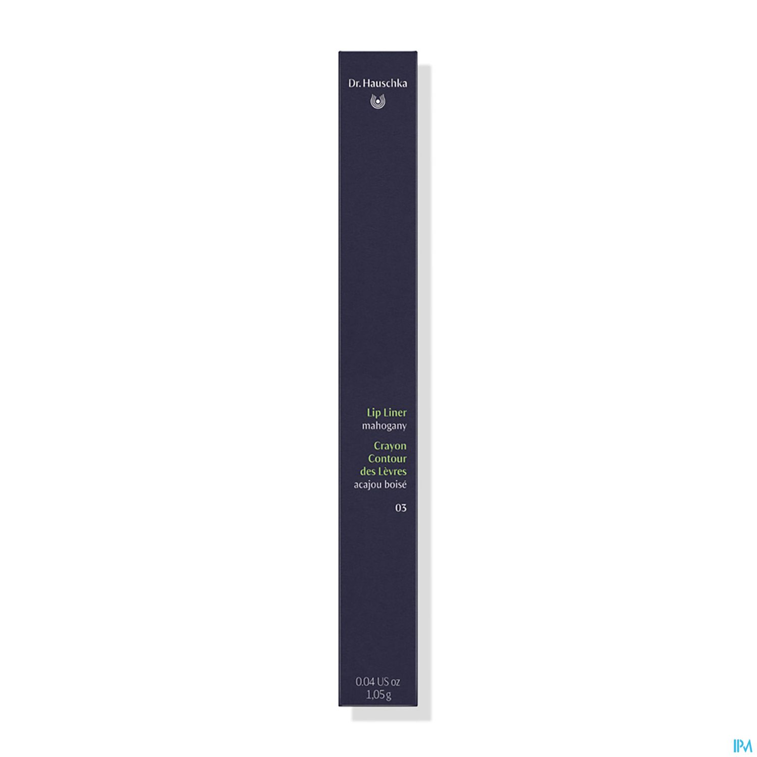 Packaging des Dr. Hauschka Lip Liners in der Farbe Mahagoni, mit der Produktbezeichnung und der Farbnummer 03.
