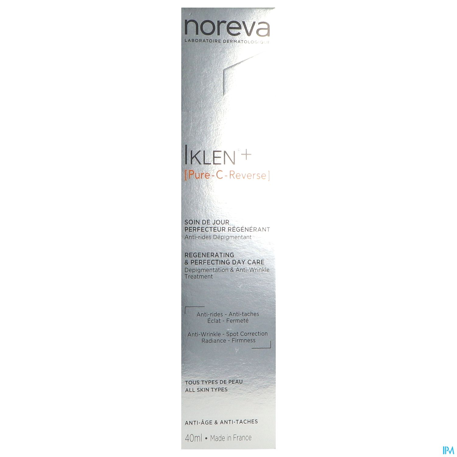 Produktverpackung von Noreva IKLEN+ Pure-C Reverse für regenerierende Tagespflege, 40 ml.