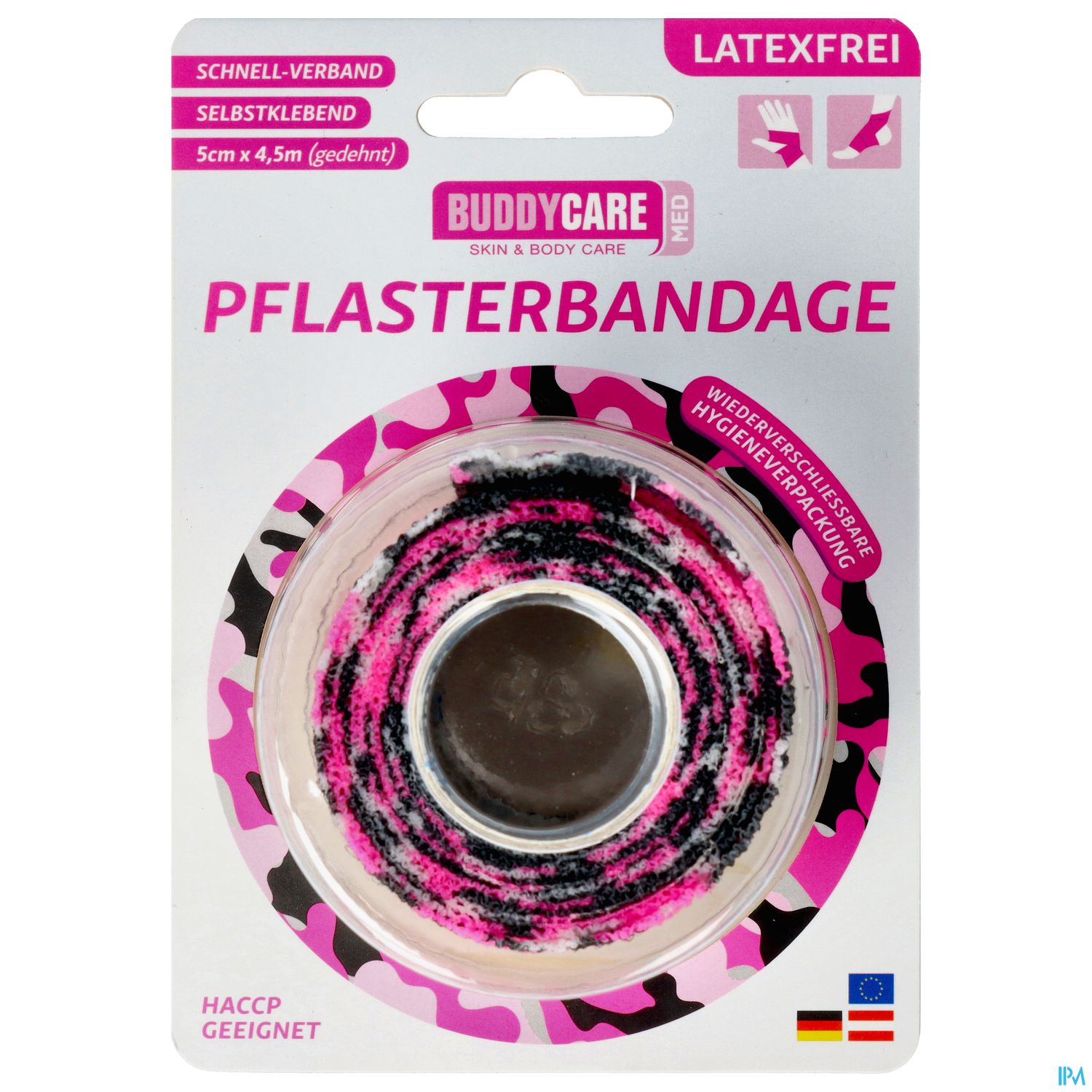 Buddycare Pflasterbandage Med Latexfrei Flexibel Kohaesiv 5cmx 4,5m Camou Rosa 1st