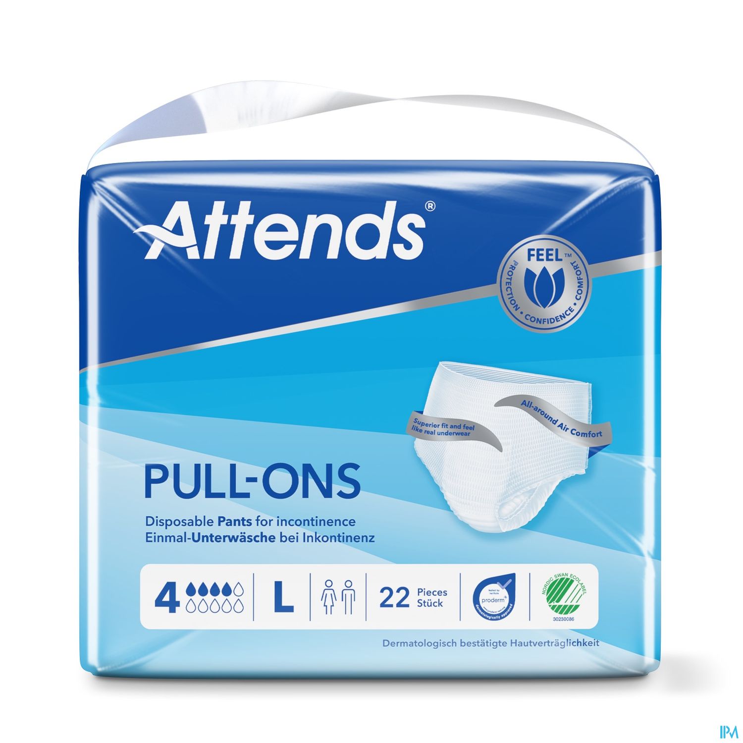 Packung mit Attends Pull-Ons, Einmalunterwäsche für Inkontinenz, in Größe L, 22 Stück.