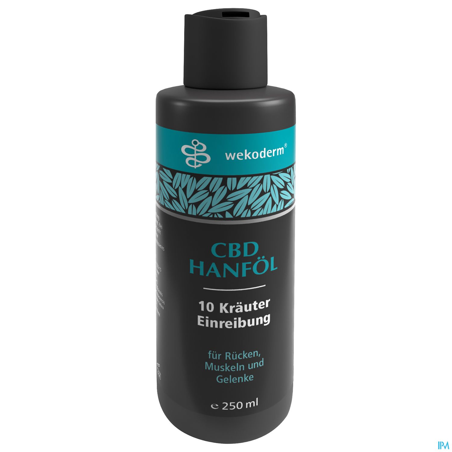 Flasche mit CBD Hanföl, 250 ml, für Rücken, Muskeln und Gelenke, mit der Aufschrift "10 Kräuter Einreibung".