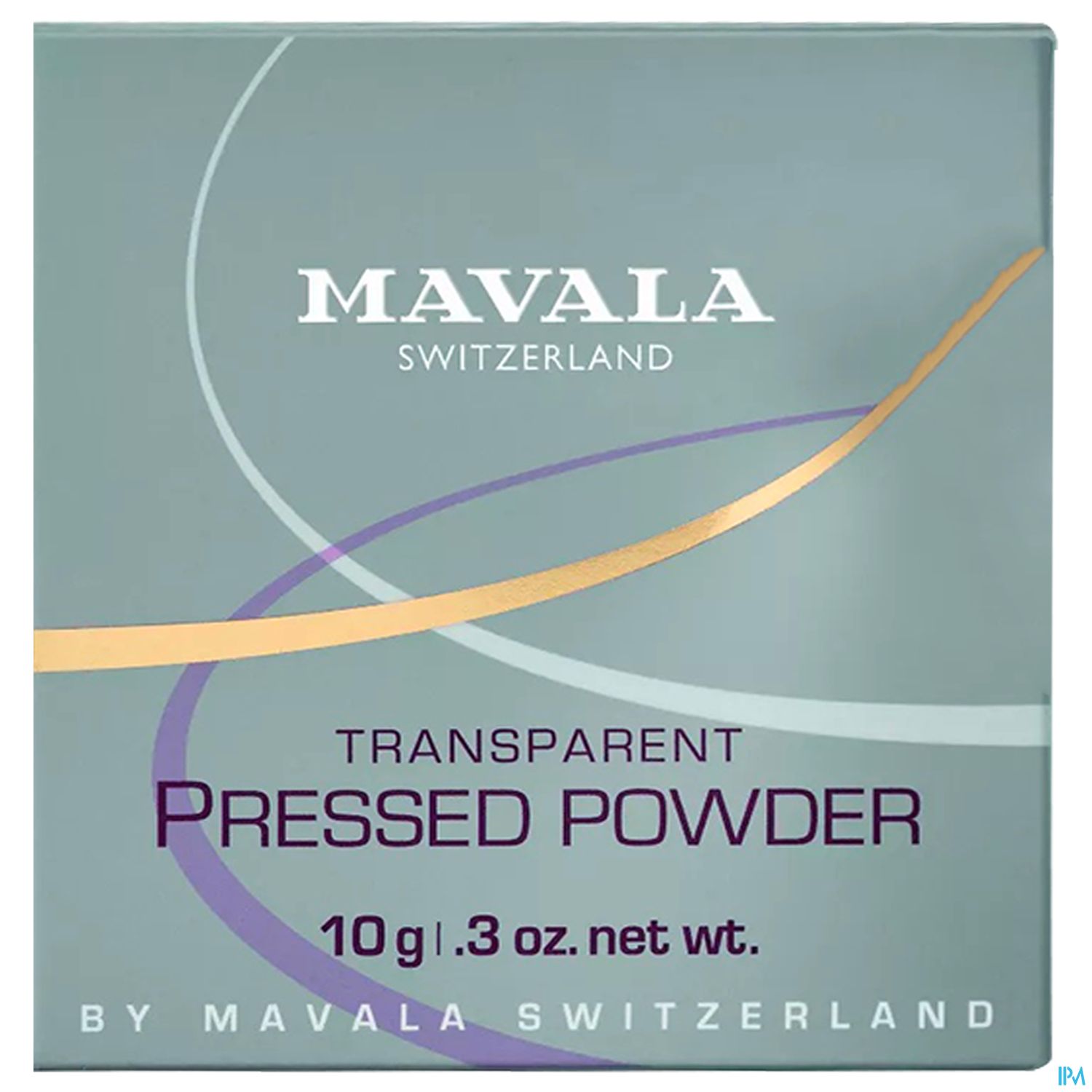 Verpackung von Mavala Transparent Pressed Powder mit goldener und lila Schrift.