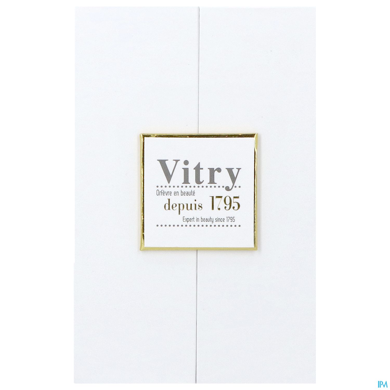 Weißes Faltblatt mit goldener Umrandung und dem Schriftzug "Vitry" sowie den Texten "dévise en beauté" und "depuis 1795".