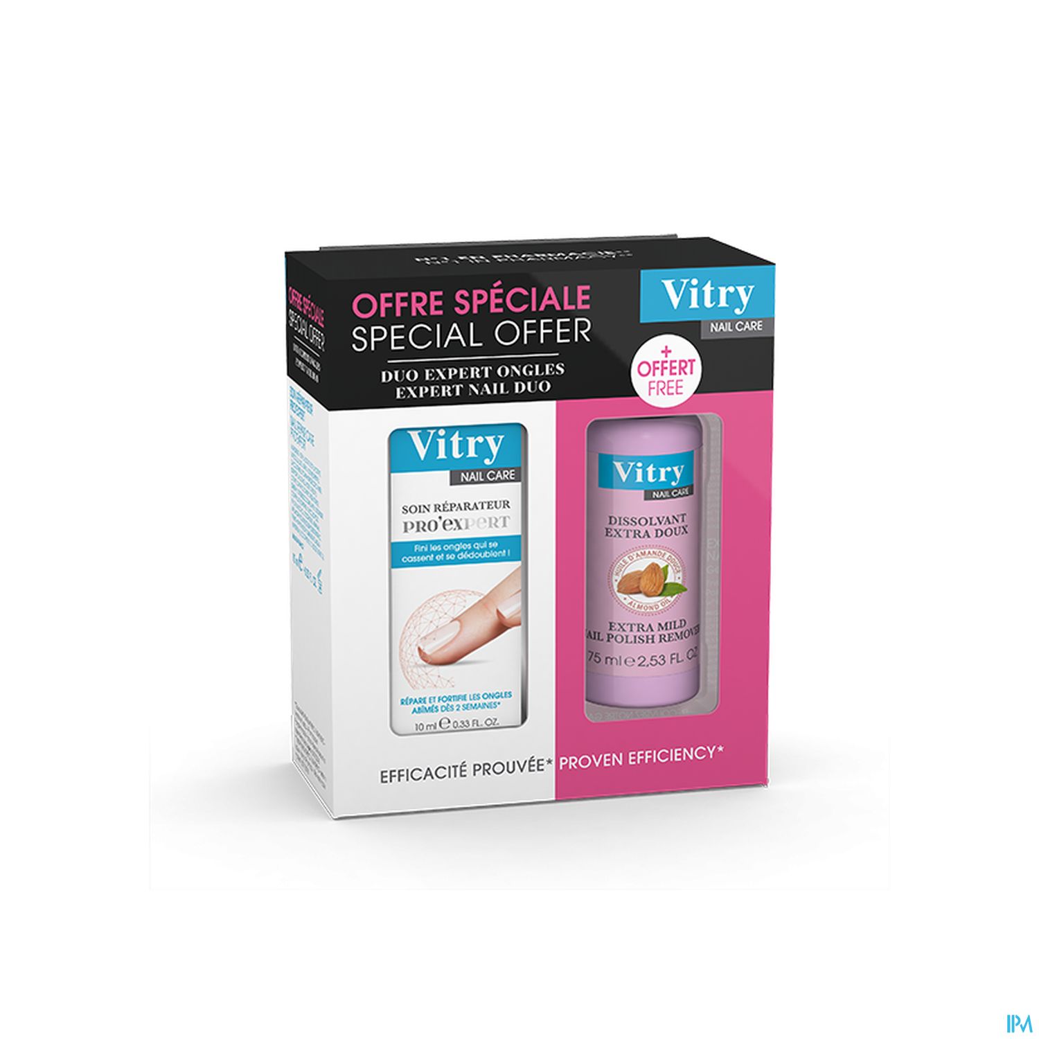 Bild zeigt ein Set mit zwei Nagelpflegeprodukten von Vitry in einer Geschenkverpackung.