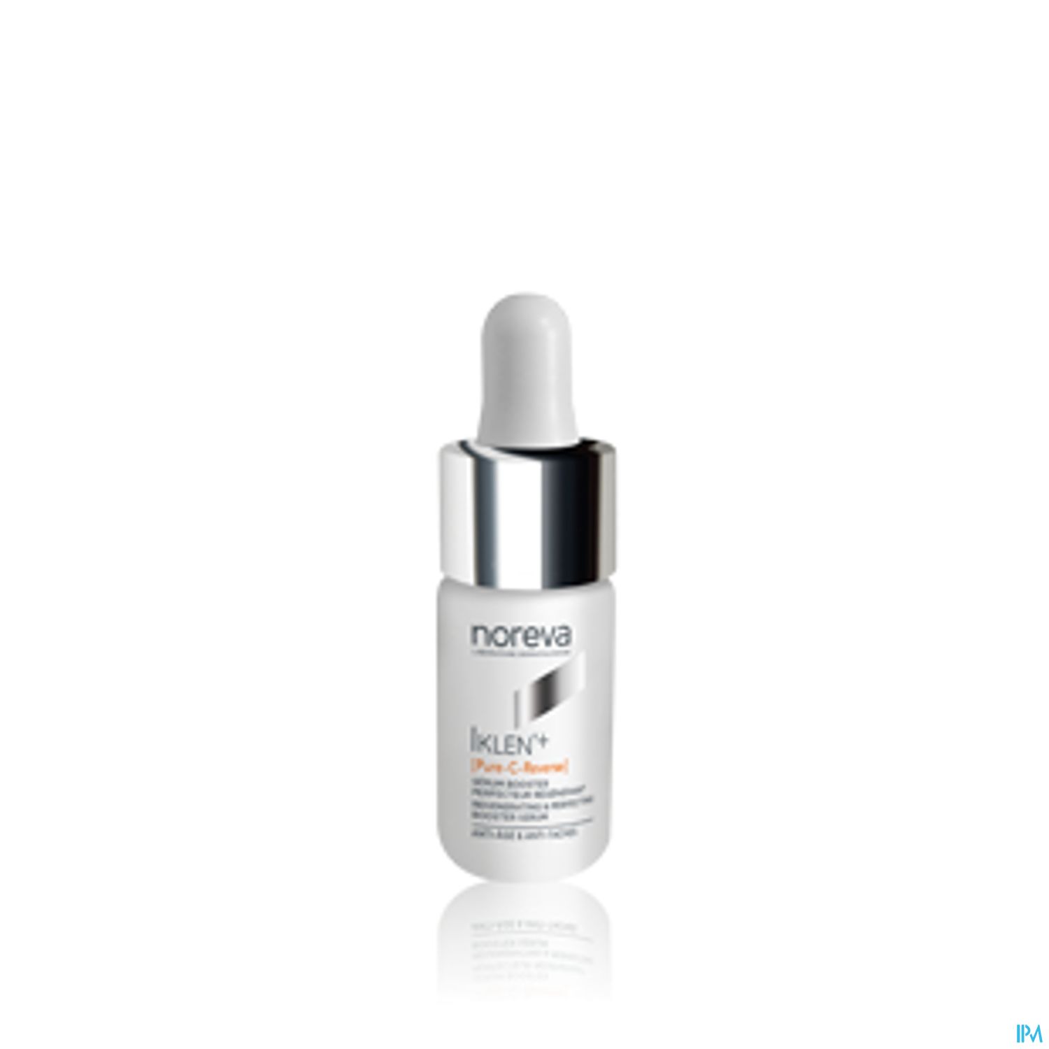Flasche mit Hautpflege-Serum der Marke Noreva, beschriftet mit "Iklen+ Pure Serum".