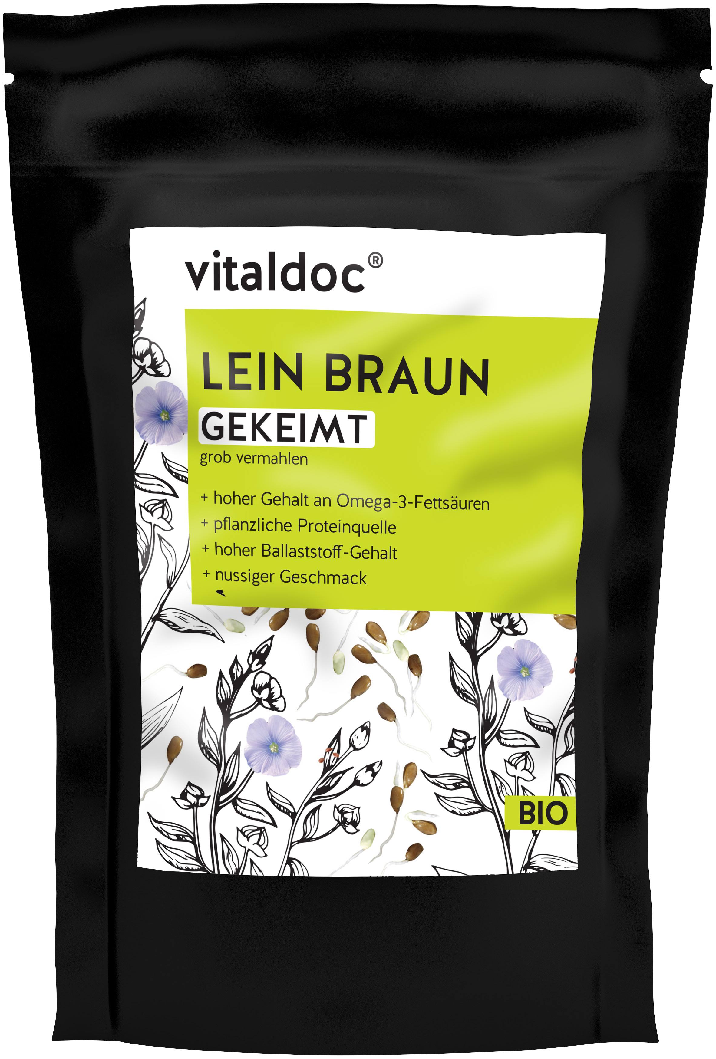 vitaldoc® BIO Lein gekeimt, grob vermahlen (500 g)