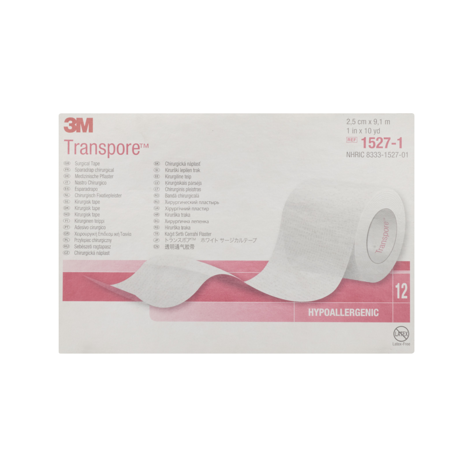 3M™ Transpore™ Kunststoffpflaster, 1527-1, 2,5 cm x 9,1 m, 12/Packung