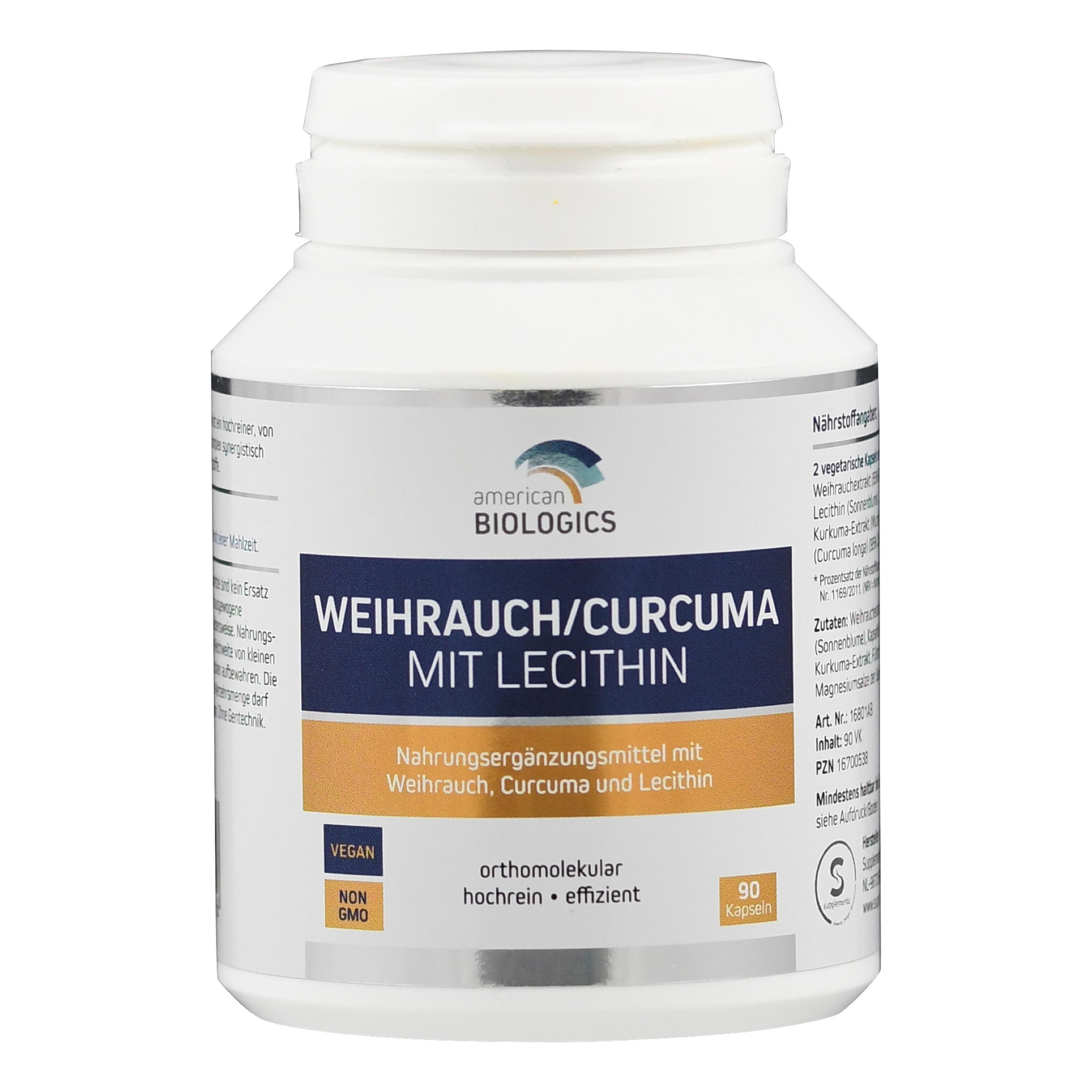 Nahrungsergänzungsmittel-Flasche mit der Aufschrift "Weihrauch/Curcuma mit Lecithin".