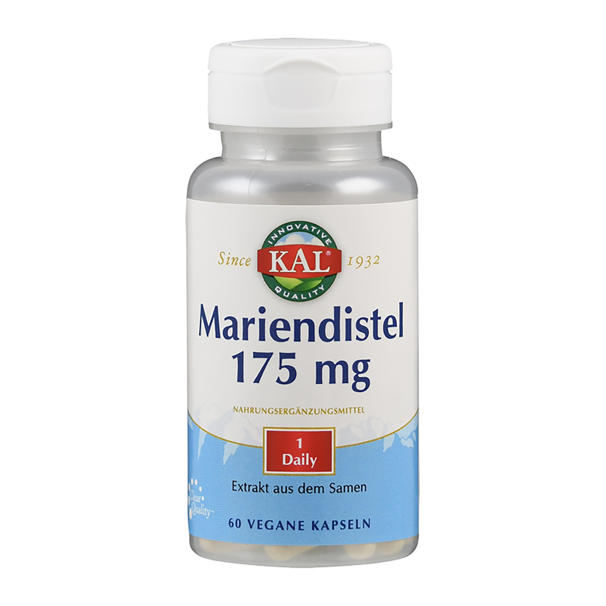 Dose mit Marienkapseln, 175 mg, 60 vegane Kapseln, Nahrungsergänzungsmittel.