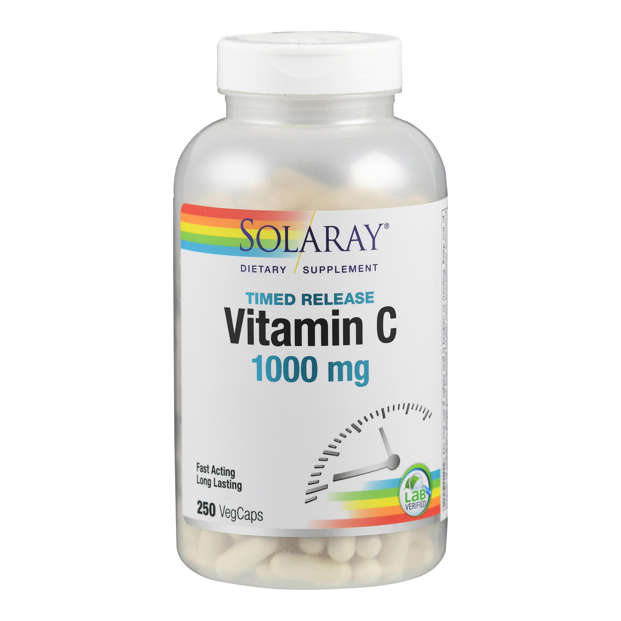 Flasche mit Solaray Vitamin C Vitaminpräparat, 1000 mg, 250 Vegi-Kapseln.