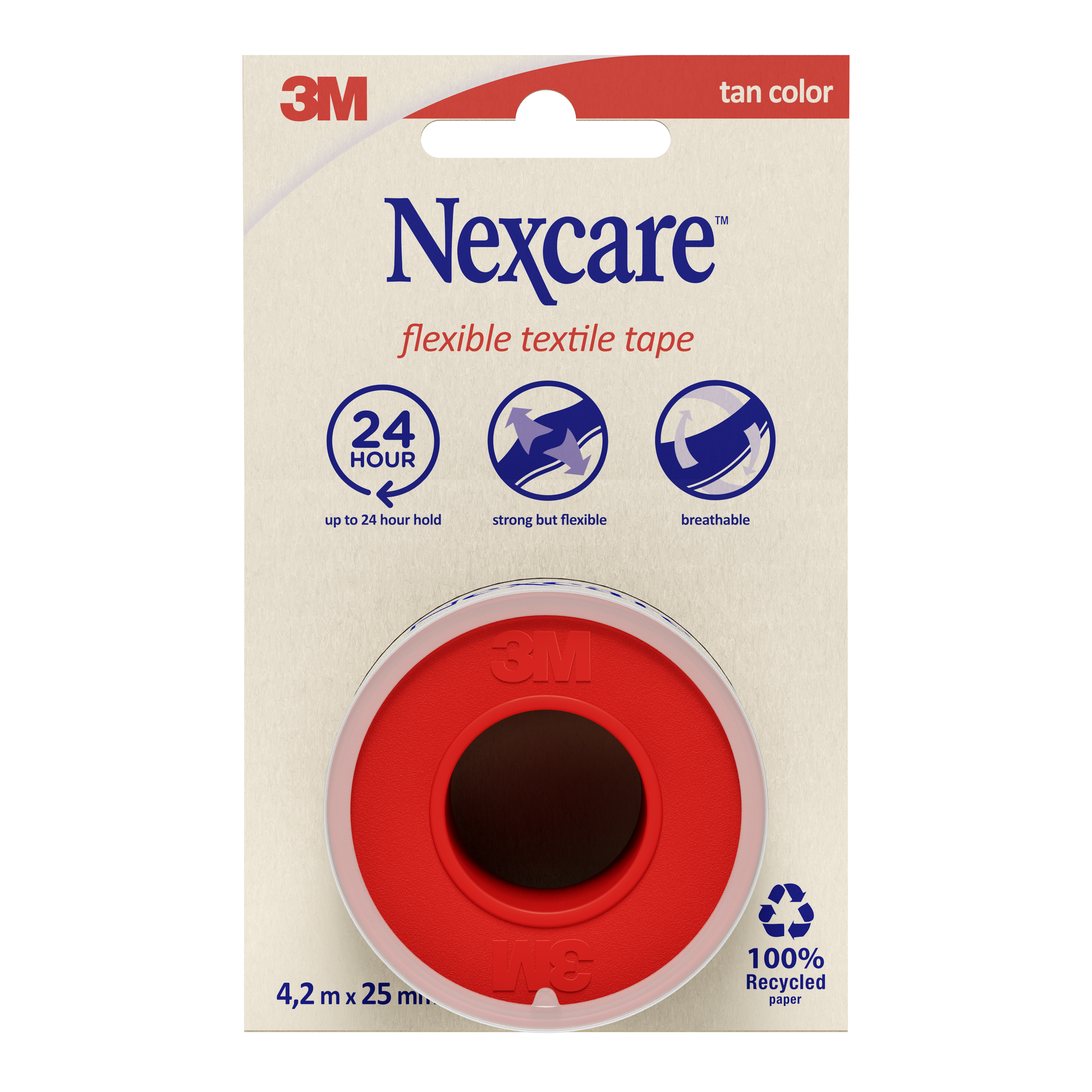Nexcare™ Flexible Textilfixierpflaster, 4,2 m x 25 mm, 1 Rolle/Packung