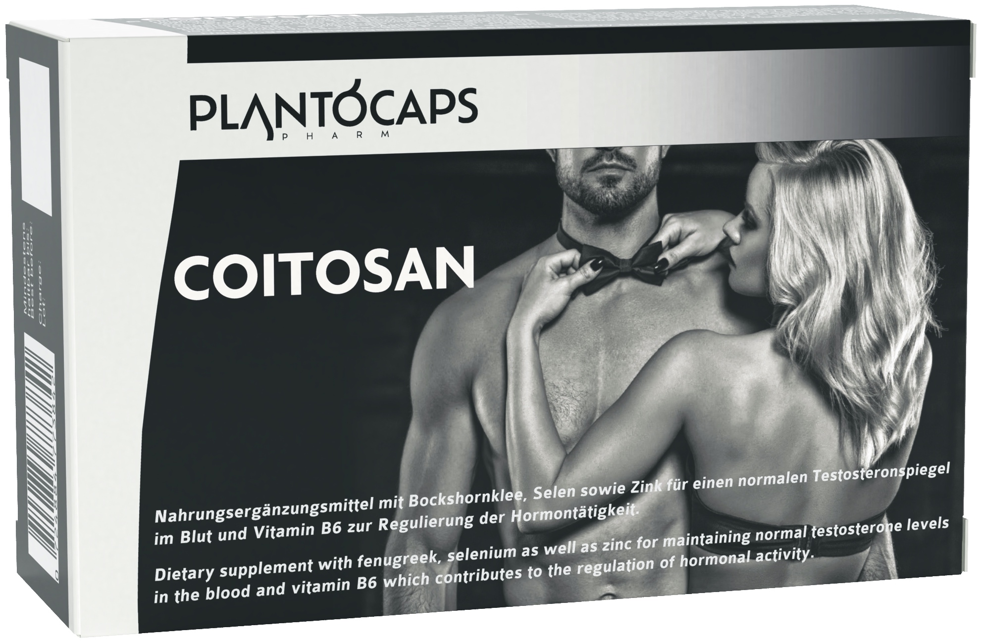 Produktverpackung von Coitosan, ein Nahrungsergänzungsmittel mit Inhaltsstoffen zur Regulierung des Hormonhaushalts.