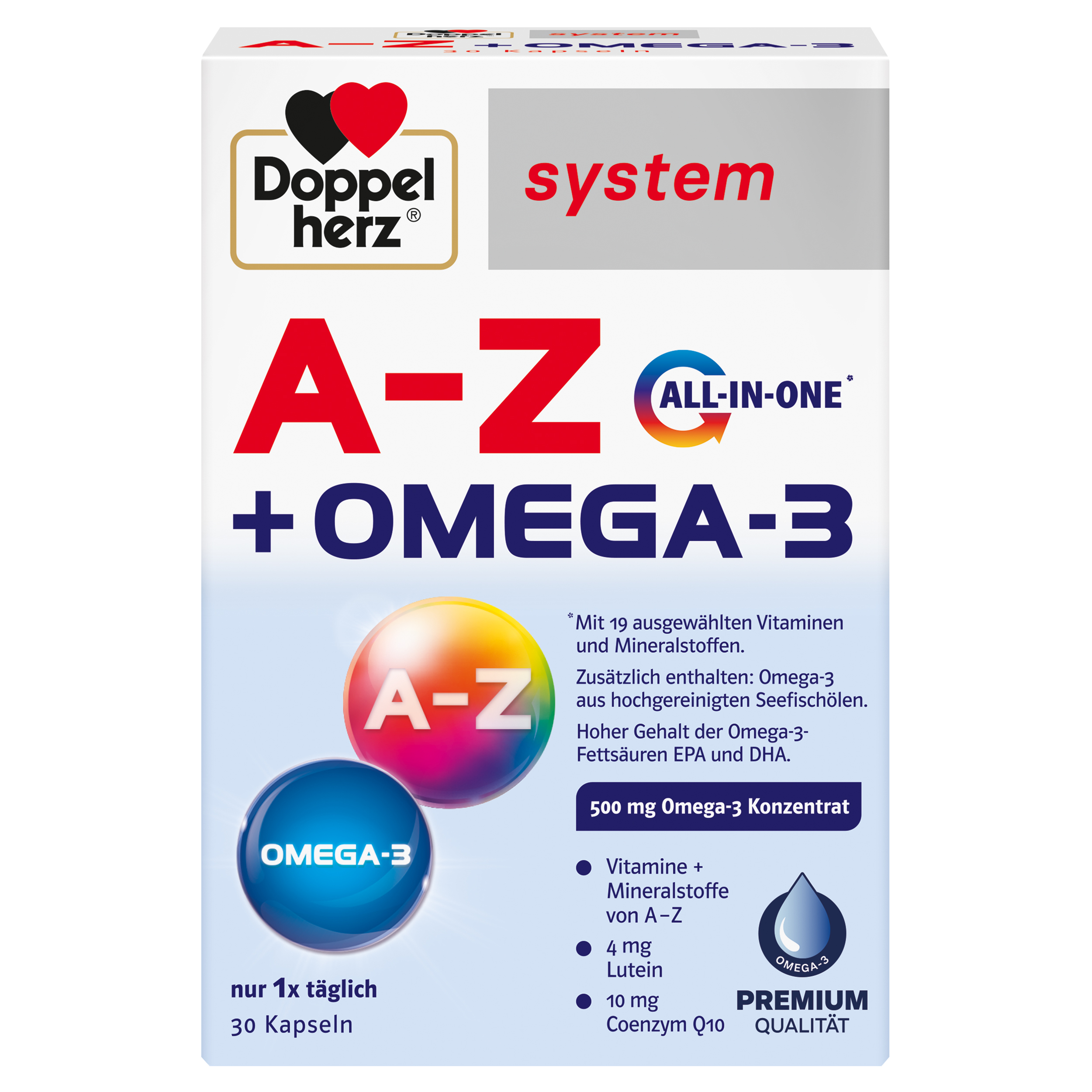 Doppelherz system A-Z + OMEGA-3 mit 19 ausgewählten Vitaminen und Mineralstoffen