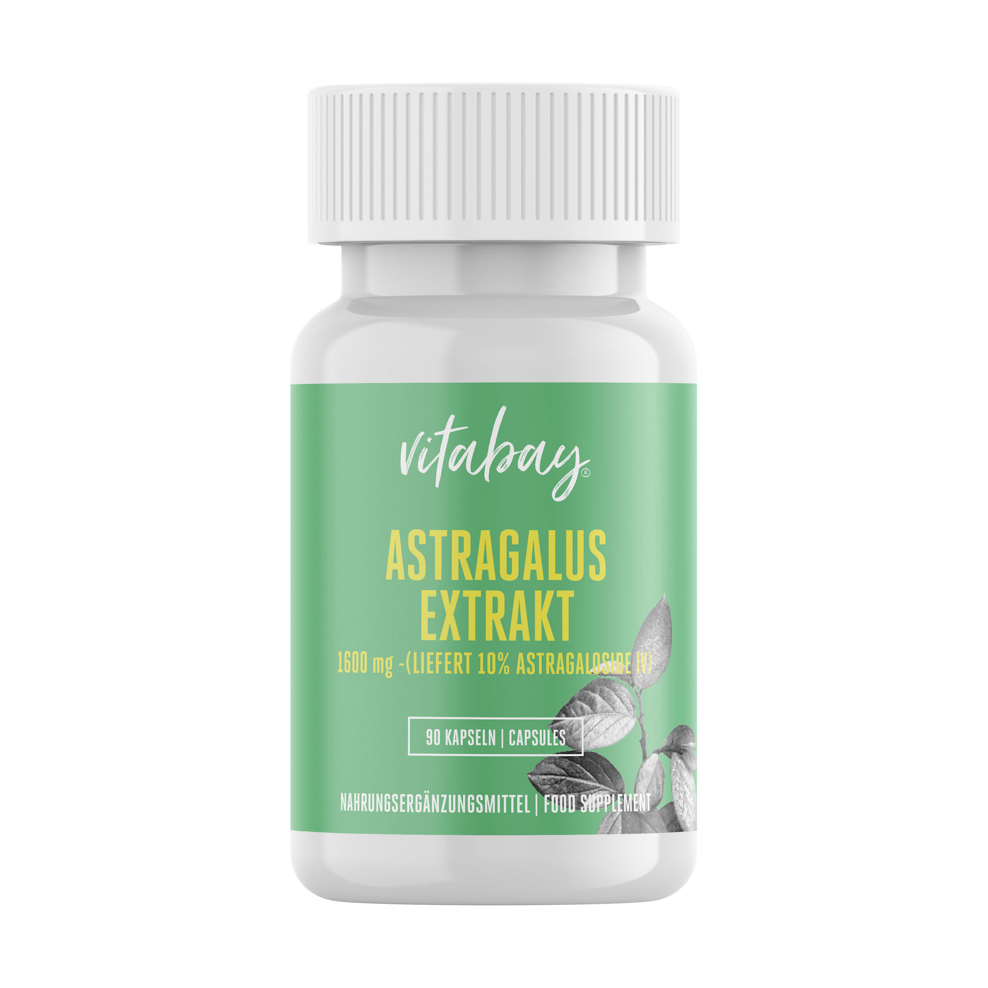 Flasche mit Vitabay Astragalus Extrakt, 1500 mg, 90 Kapseln.
