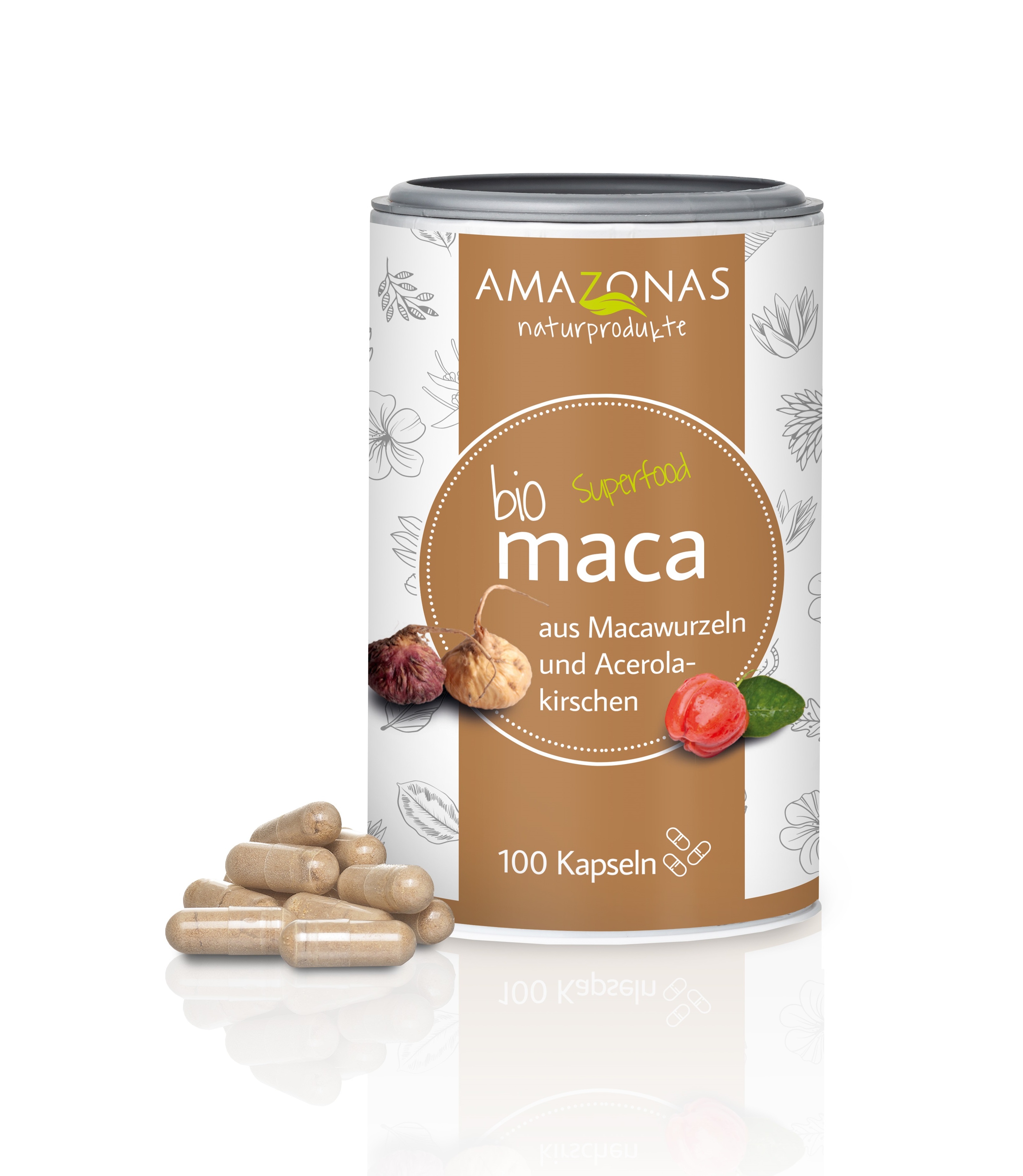 Bio Maca Kapseln mit natürlichem Vitamin C der Acerolkirsche, 100 Stück