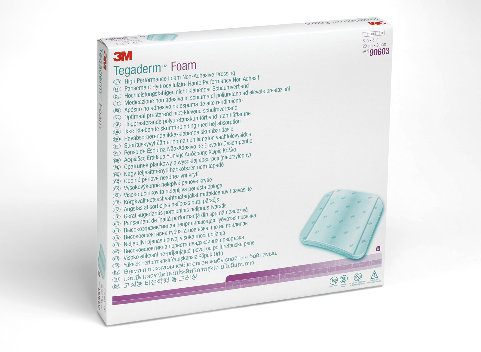 3M™ Tegaderm™ Foam Schaumverband nicht klebend, 90603, 20 cm x 20 cm, 5 / Packung