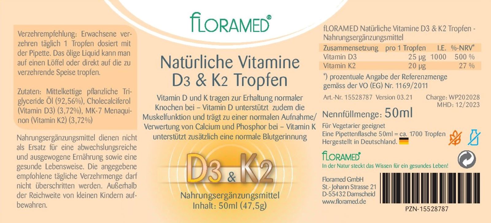 Floramed Vitamin D3 & K2 Tropfen natürlich