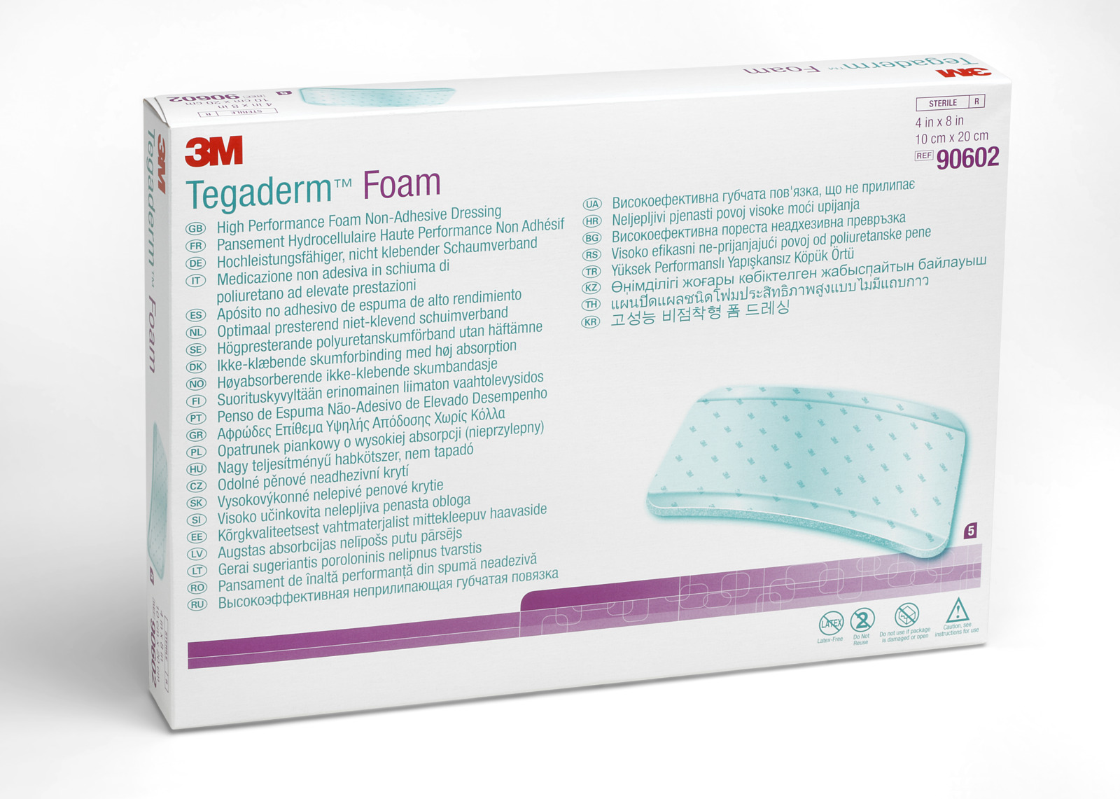 3M™ Tegaderm™ Foam Schaumverband nicht klebend, 90602, 10 cm x 20 cm, 5 / Packung