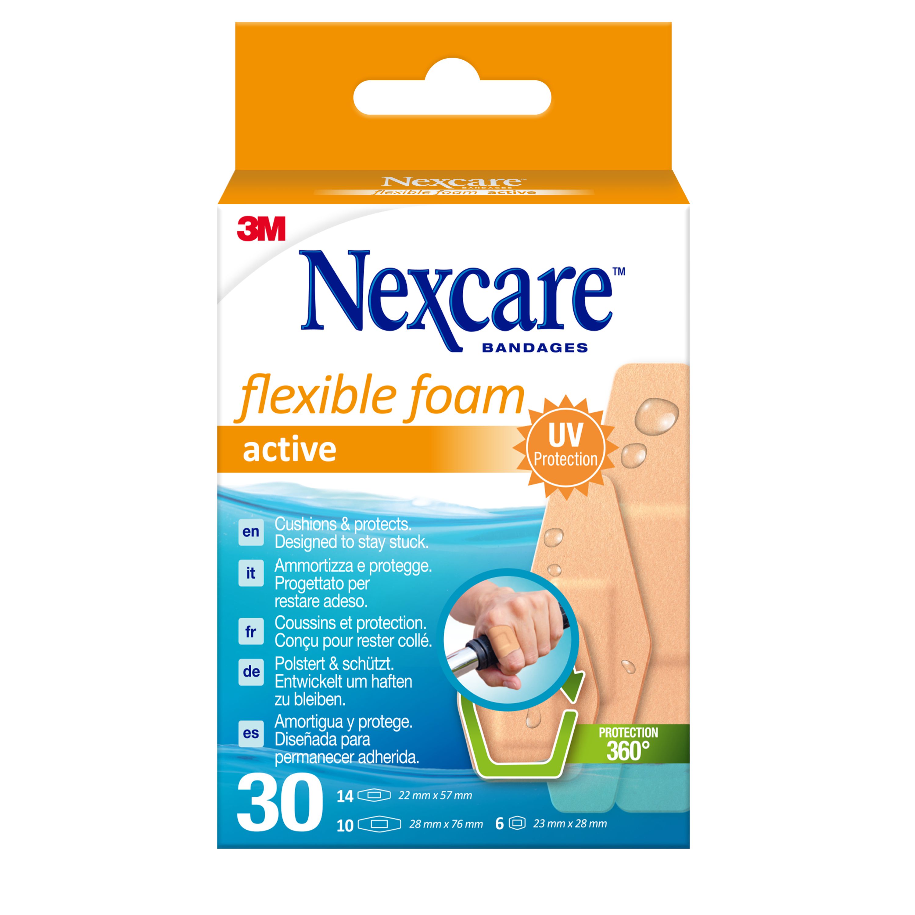 Nexcare™ Flexible Foam Active Pflaster, assortiert, 30/Packung