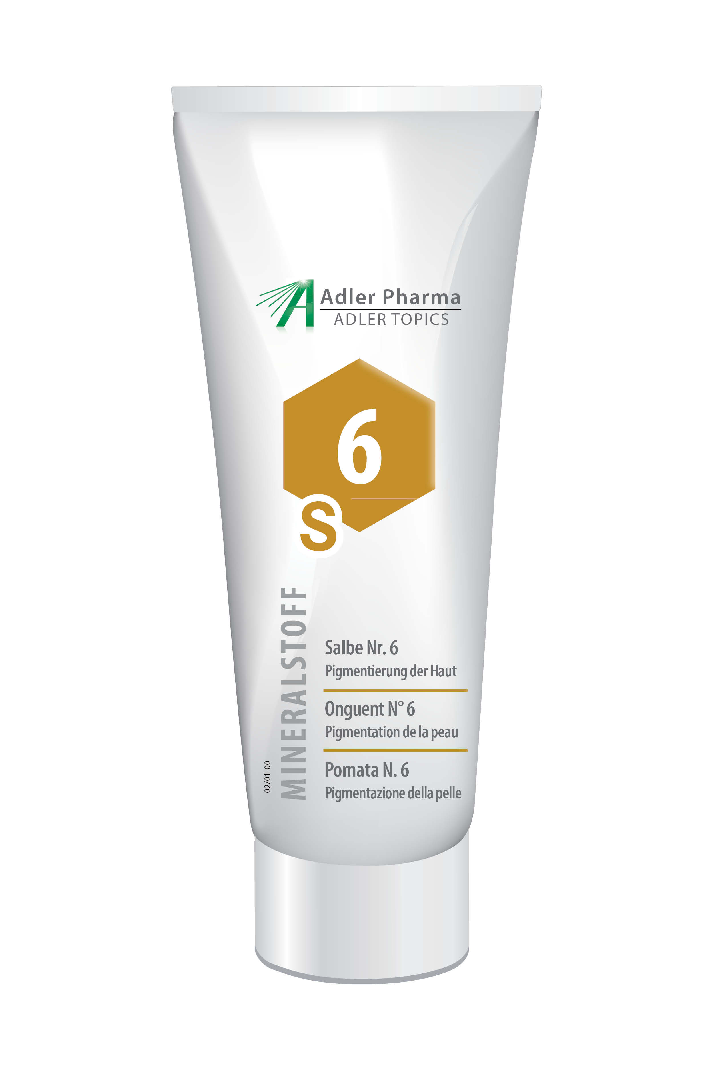 Tube mit Salbe Nr. 6 von Adler Pharma zur Hautpigmentierung.