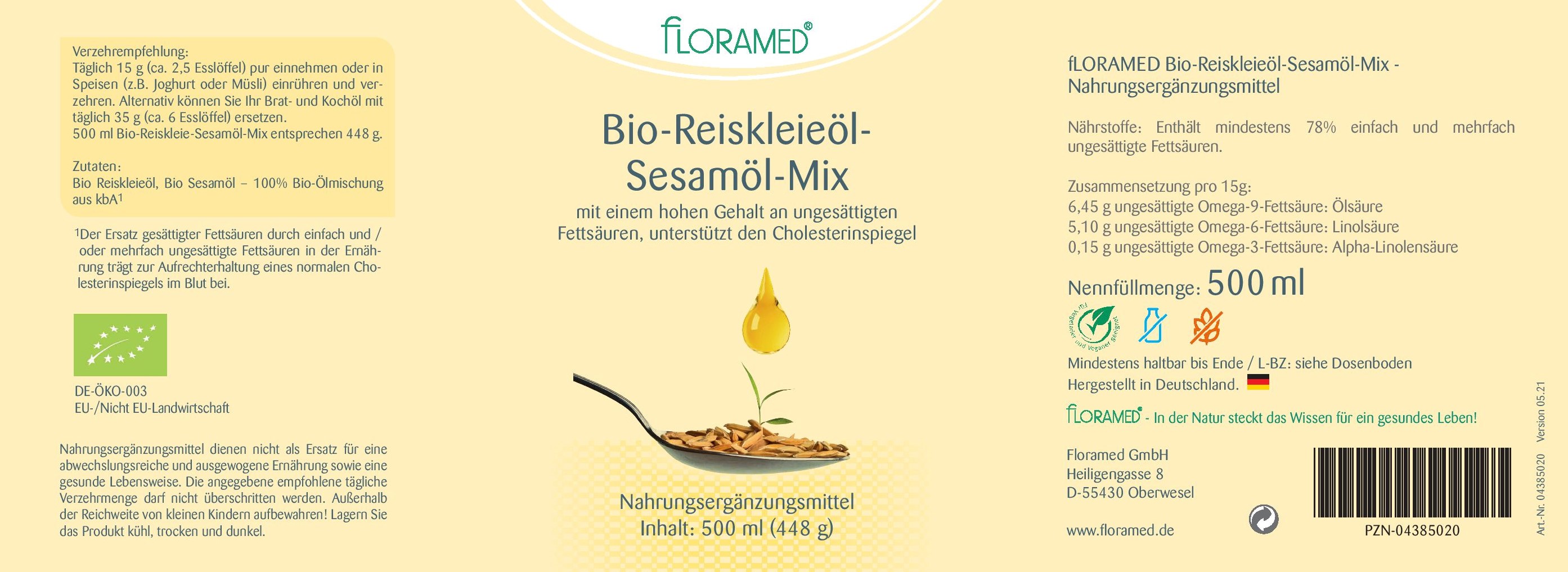 Floramed Bio-Reiskleieöl-Sesamöl-Mix DE-ÖKO-003