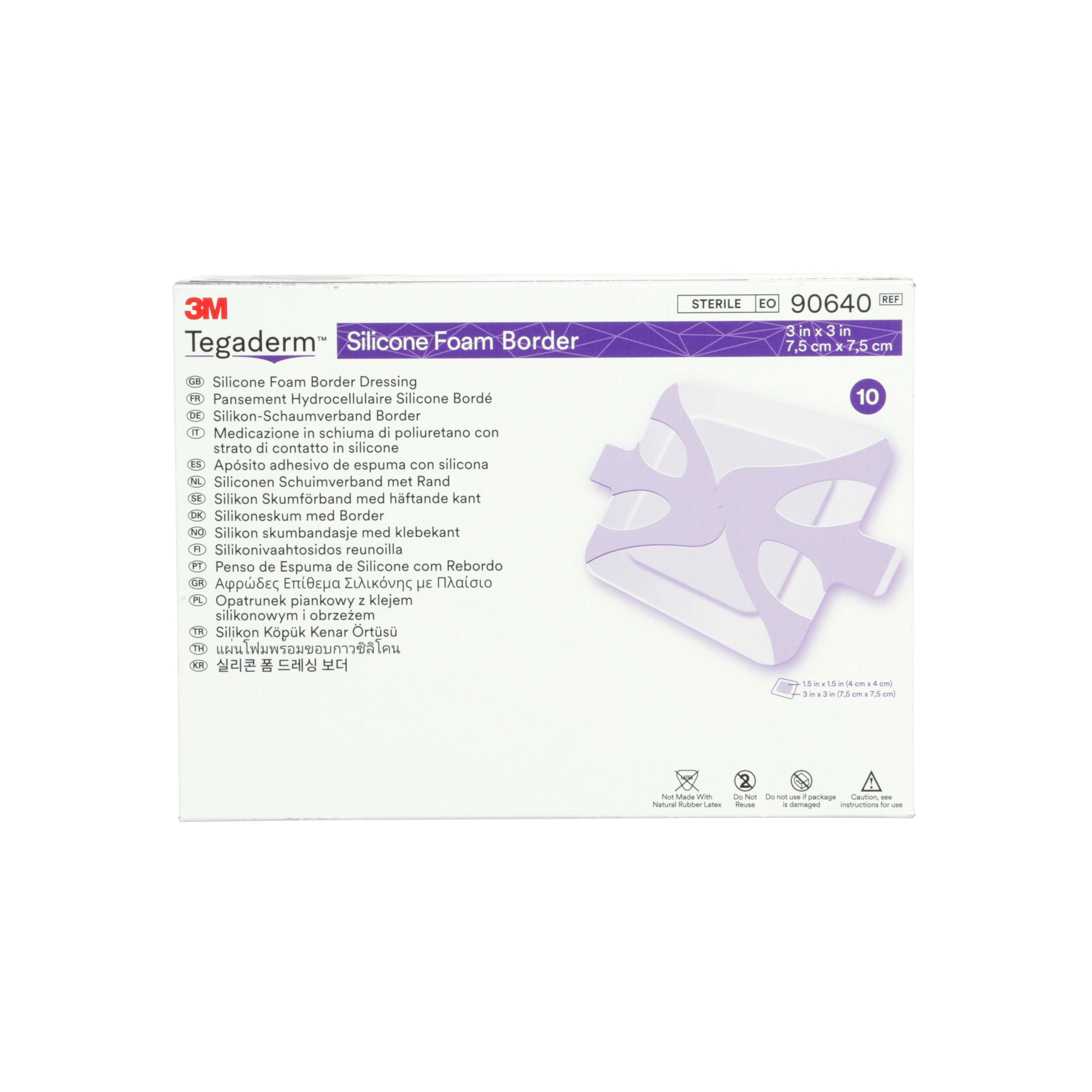 3M™ Tegaderm™ Silikon-Schaumverband, 90640, 7,5 cm x 7,5 cm, 10 / Packung, quadratisch mit Haftrand