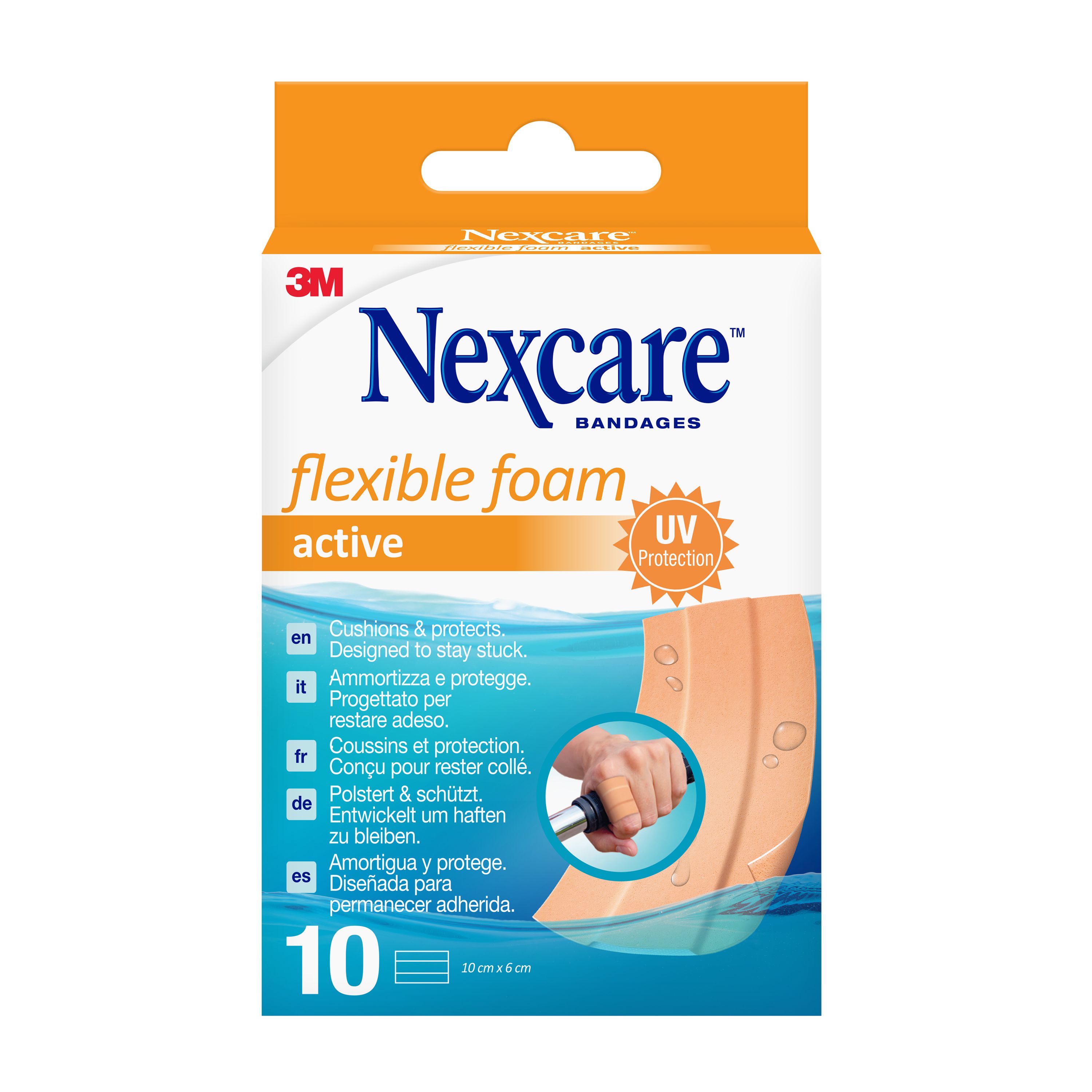 Nexcare™ Flexible Foam Active Band Pflaster, 6 cm x 10 cm, 10/Packung