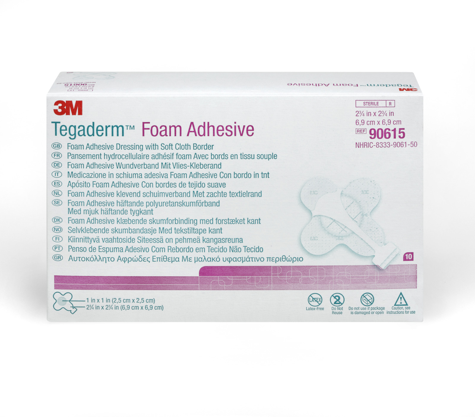 3M™ Tegaderm™ Foam Adhesive hochleistungsfähiger, klebender Schaumverband, 90615, 6,9 cm x 6,9 cm 10 / Packung,  Kleeblatt-Form mit Kleberand
