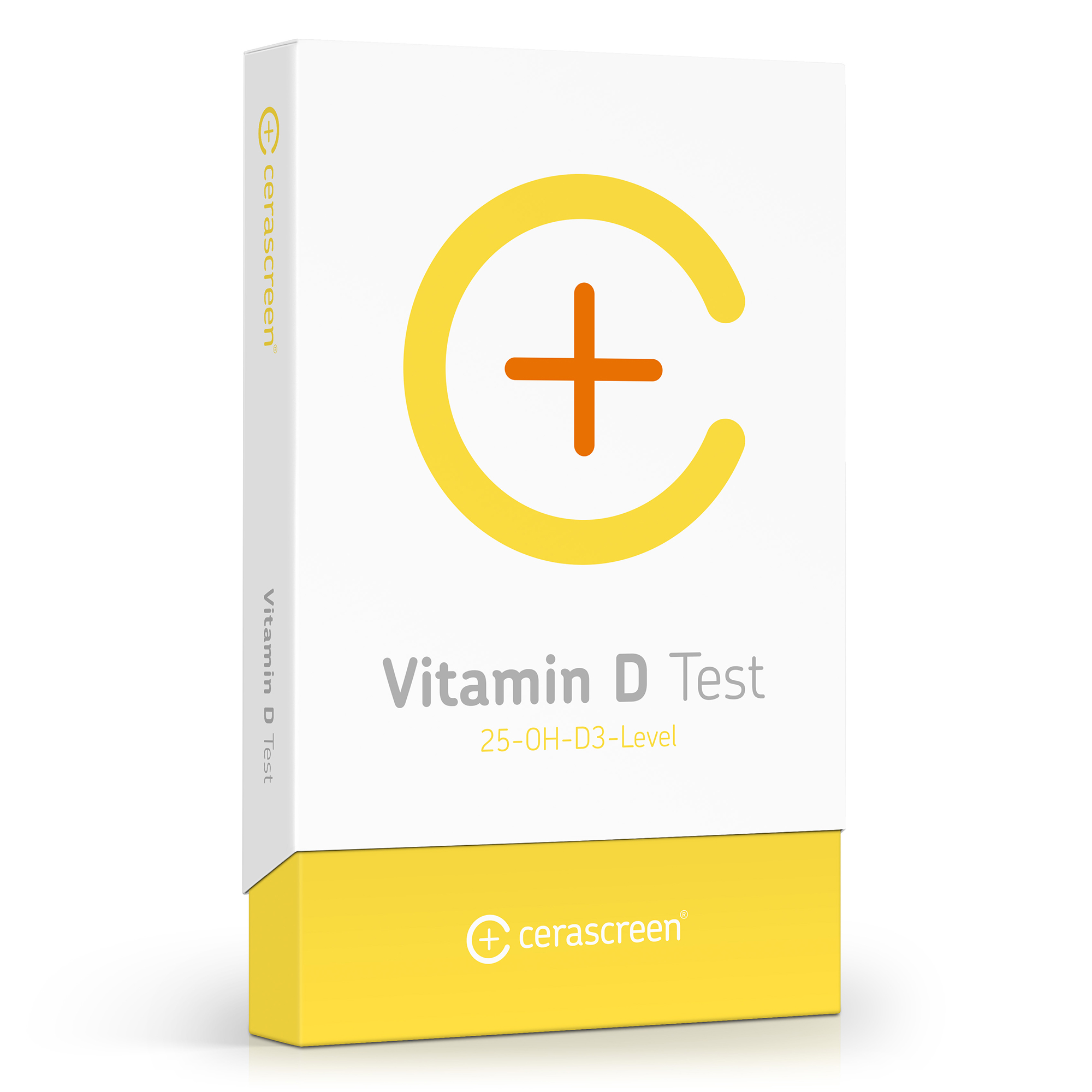 Verpackung für den Vitamin D Test von cerascreen mit dem Hinweis auf den 25-OH-D3-Spiegel.