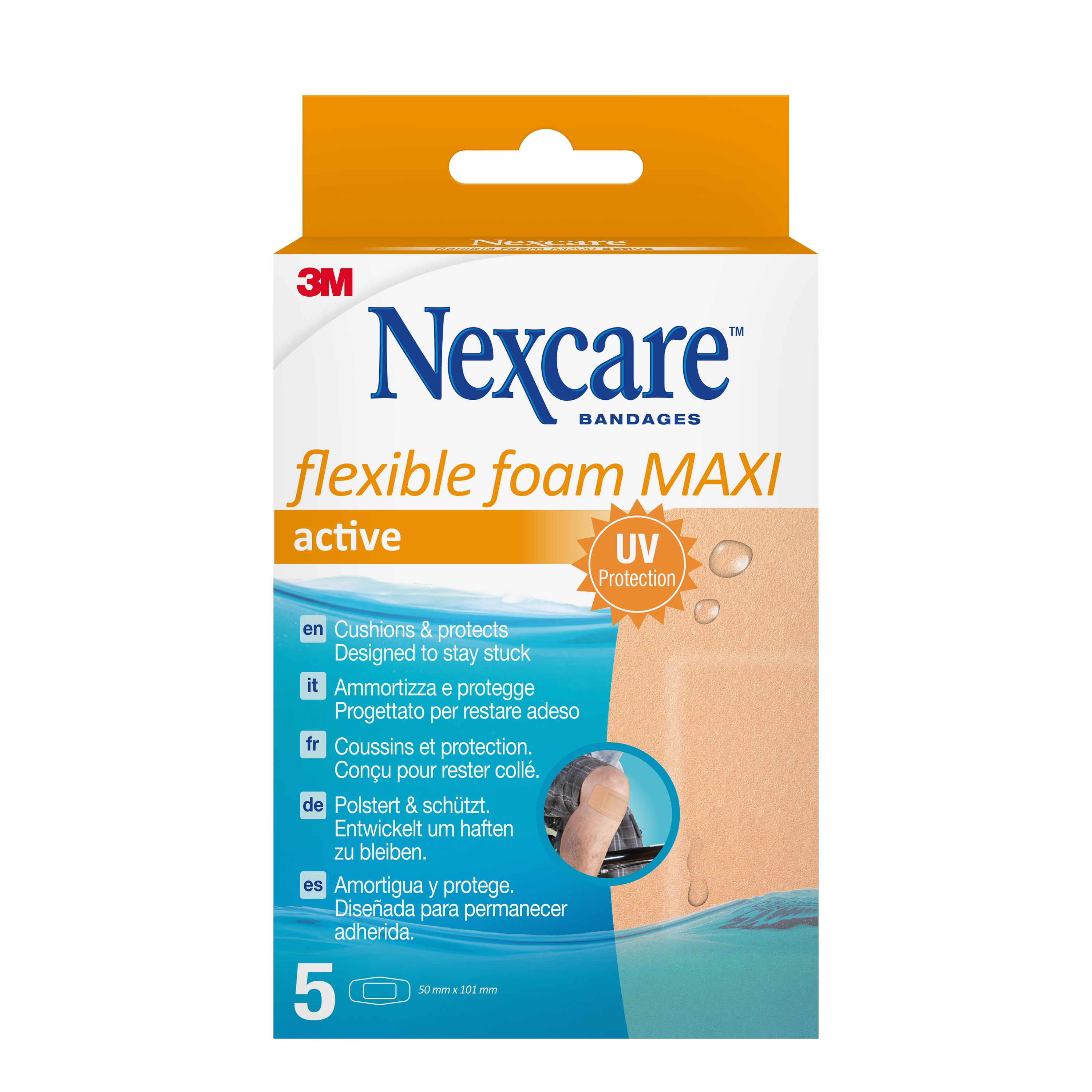 Nexcare™ Flexible Foam MAXI Active Pflaster, 50 mm x 101 mm, 5/Pack