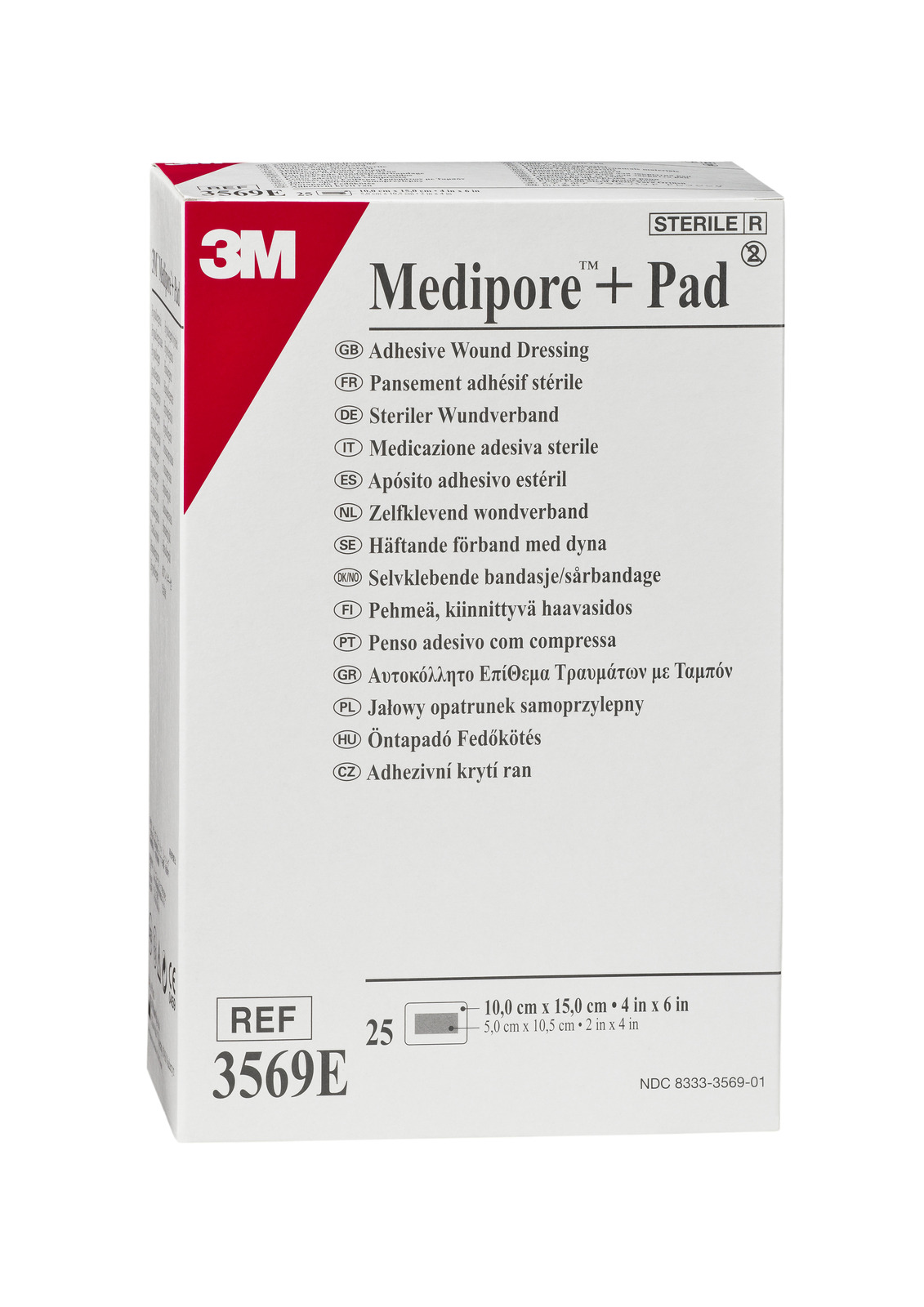 3M™ Medipore™ + Pad 10 cm x 15 cm, 3569EP – 5 Bandagen/Packung – 12 Packungen/Box